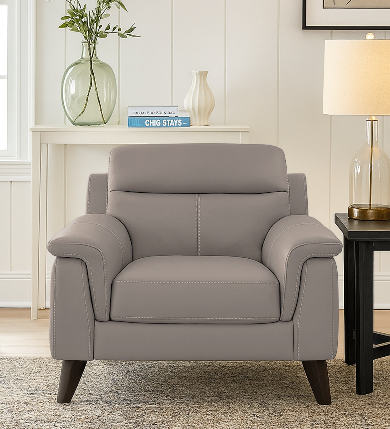 Omton Leatherette 1 Seater Sofa In Steel Grey Colour