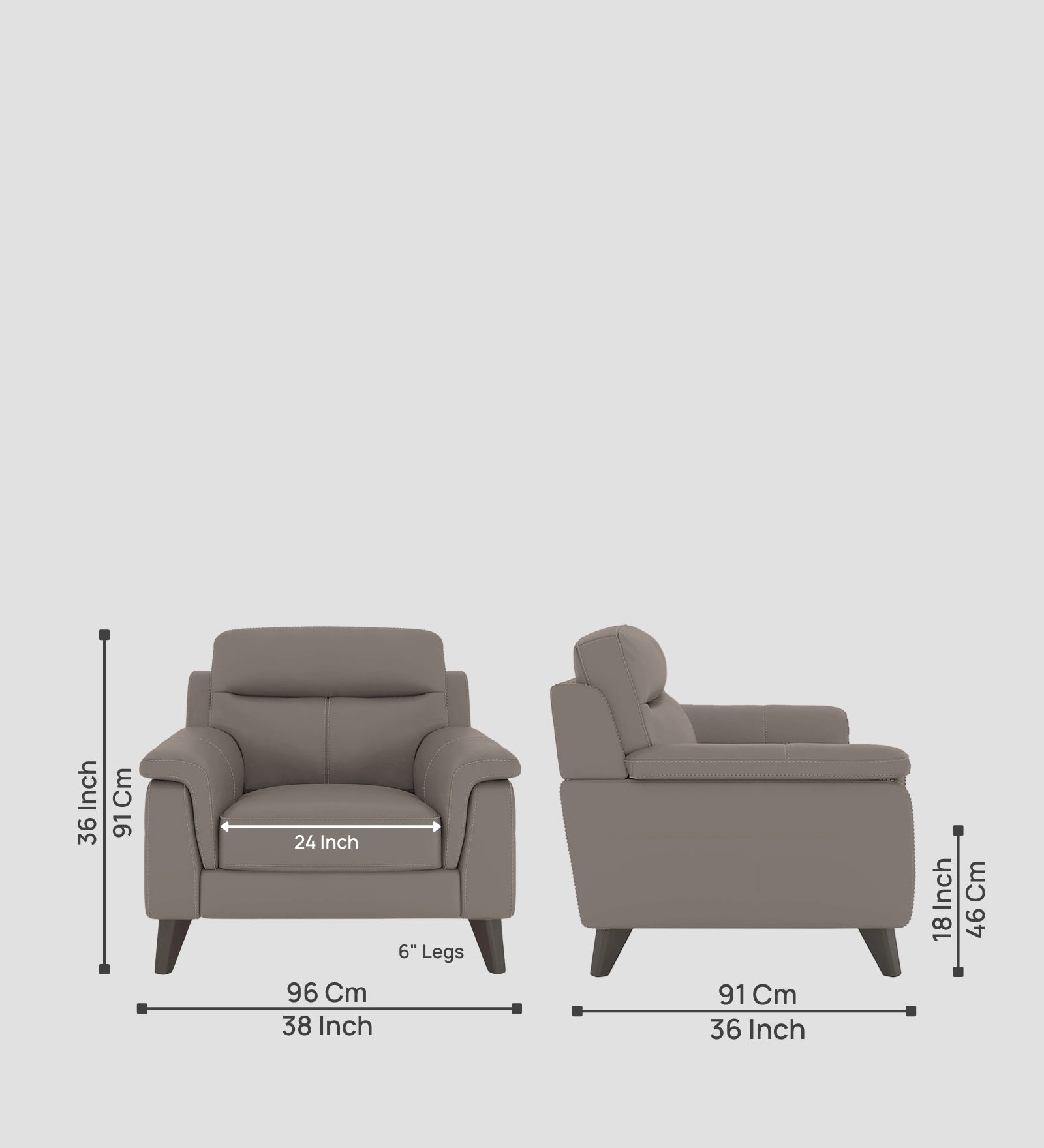 Omton Leatherette 1 Seater Sofa In Steel Grey Colour