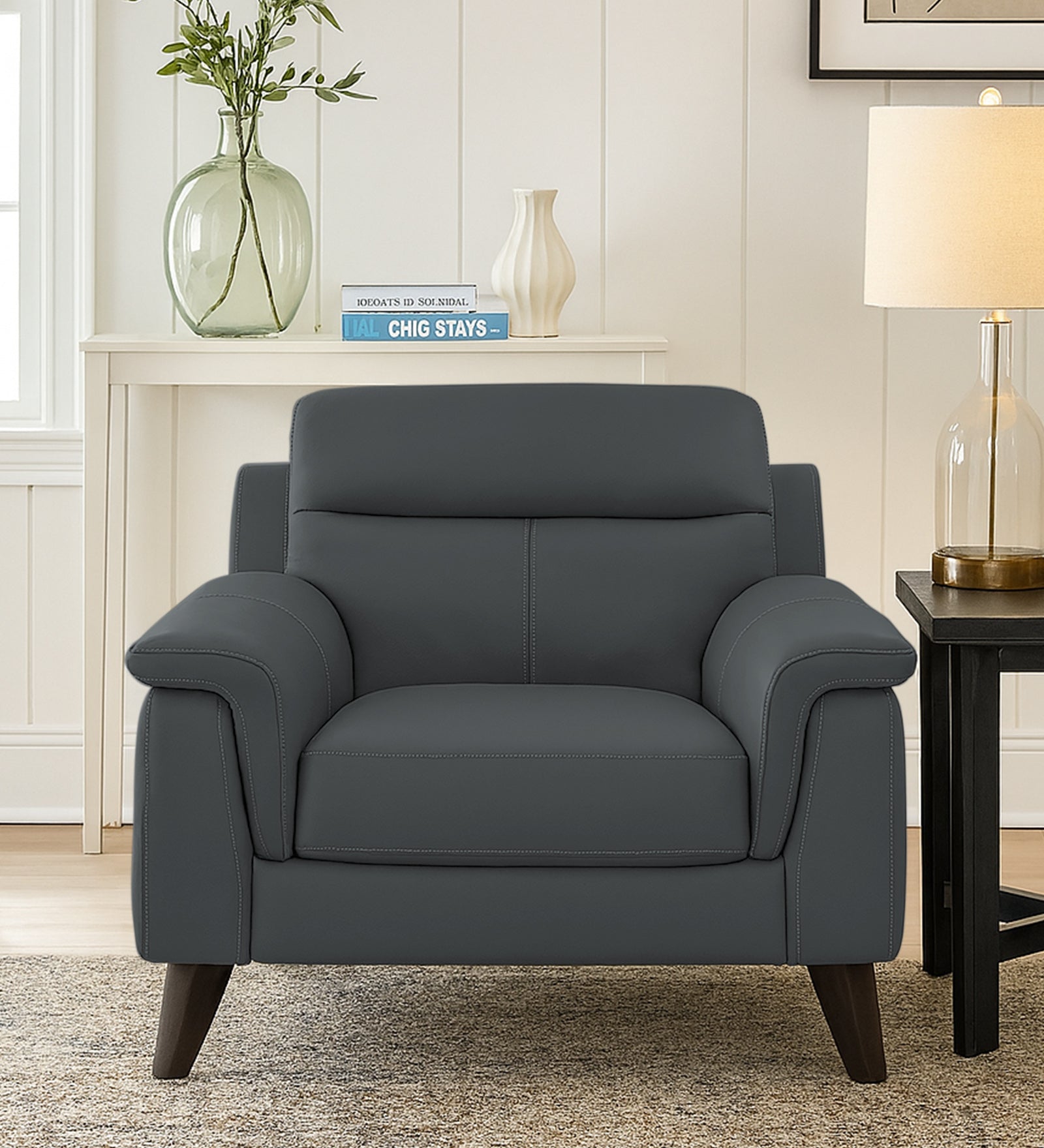 Omton Leatherette 1 Seater Sofa In Pepper Grey Colour