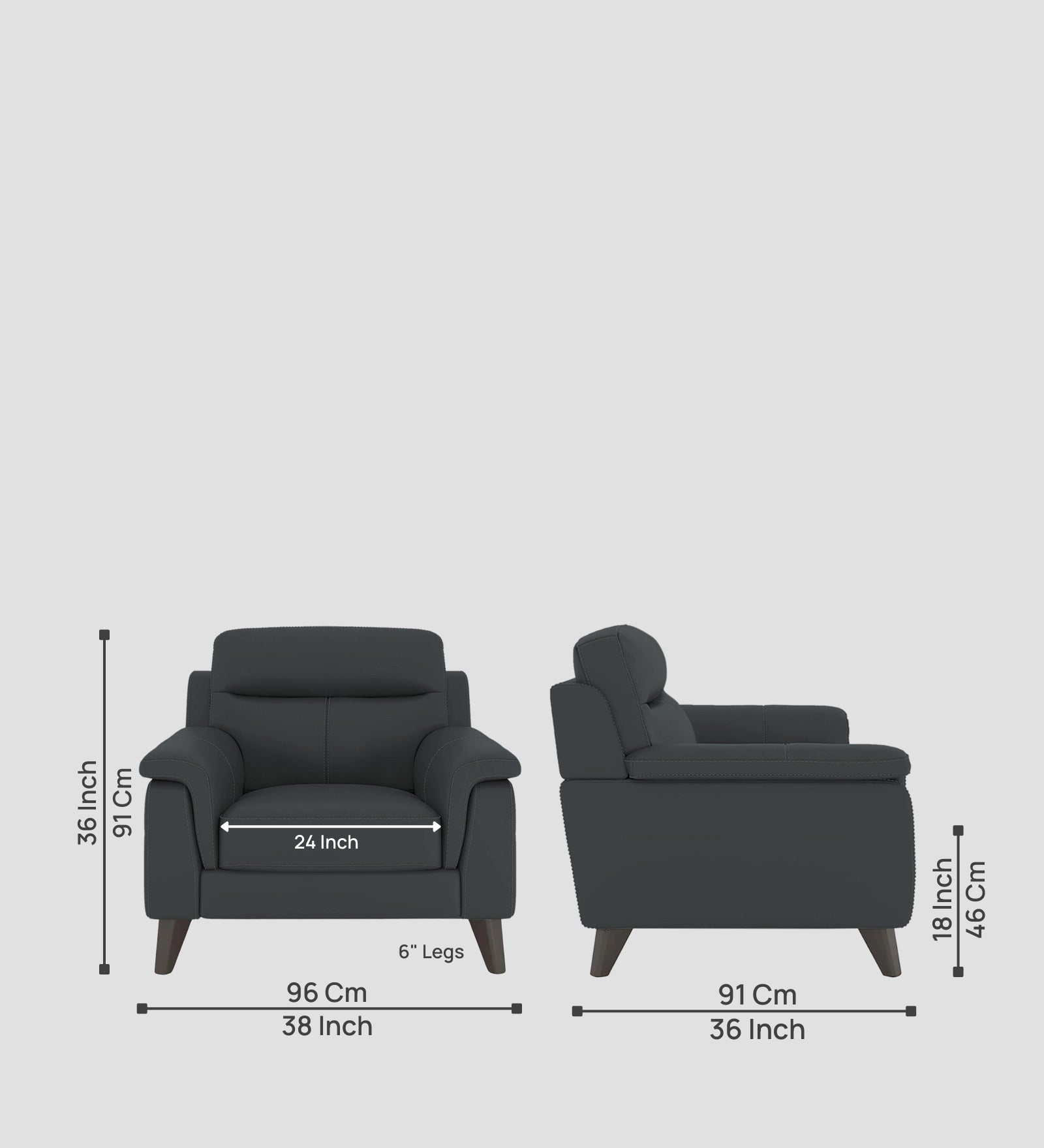 Omton Leatherette 1 Seater Sofa In Pepper Grey Colour
