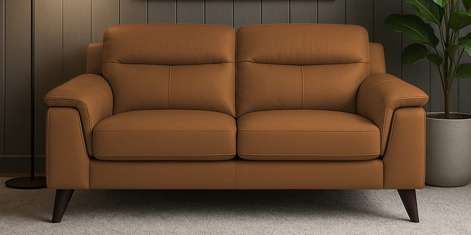 Omton Leatherette 2 Seater Sofa In Cinnamon Brown Colour
