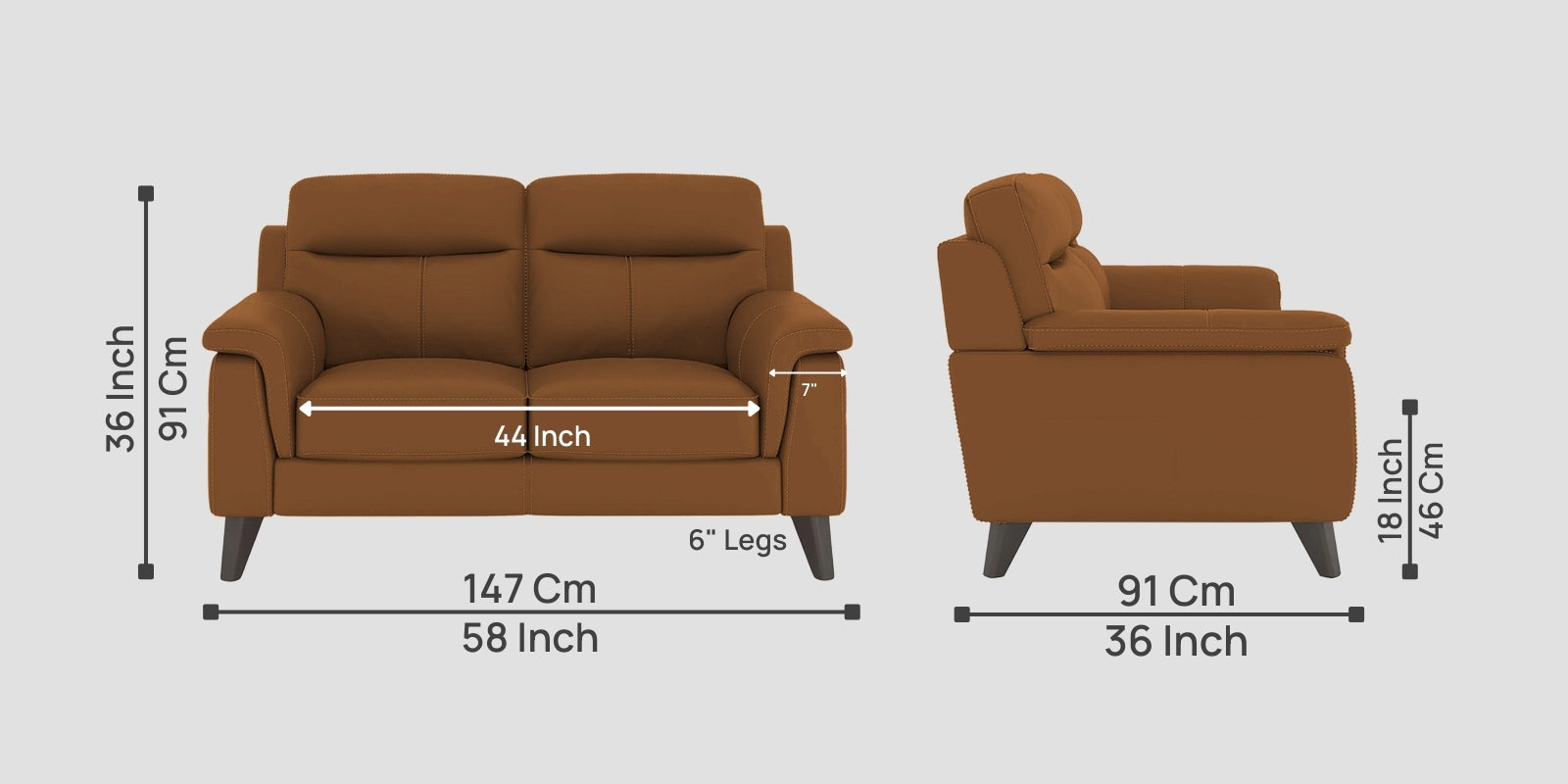 Omton Leatherette 2 Seater Sofa In Cinnamon Brown Colour