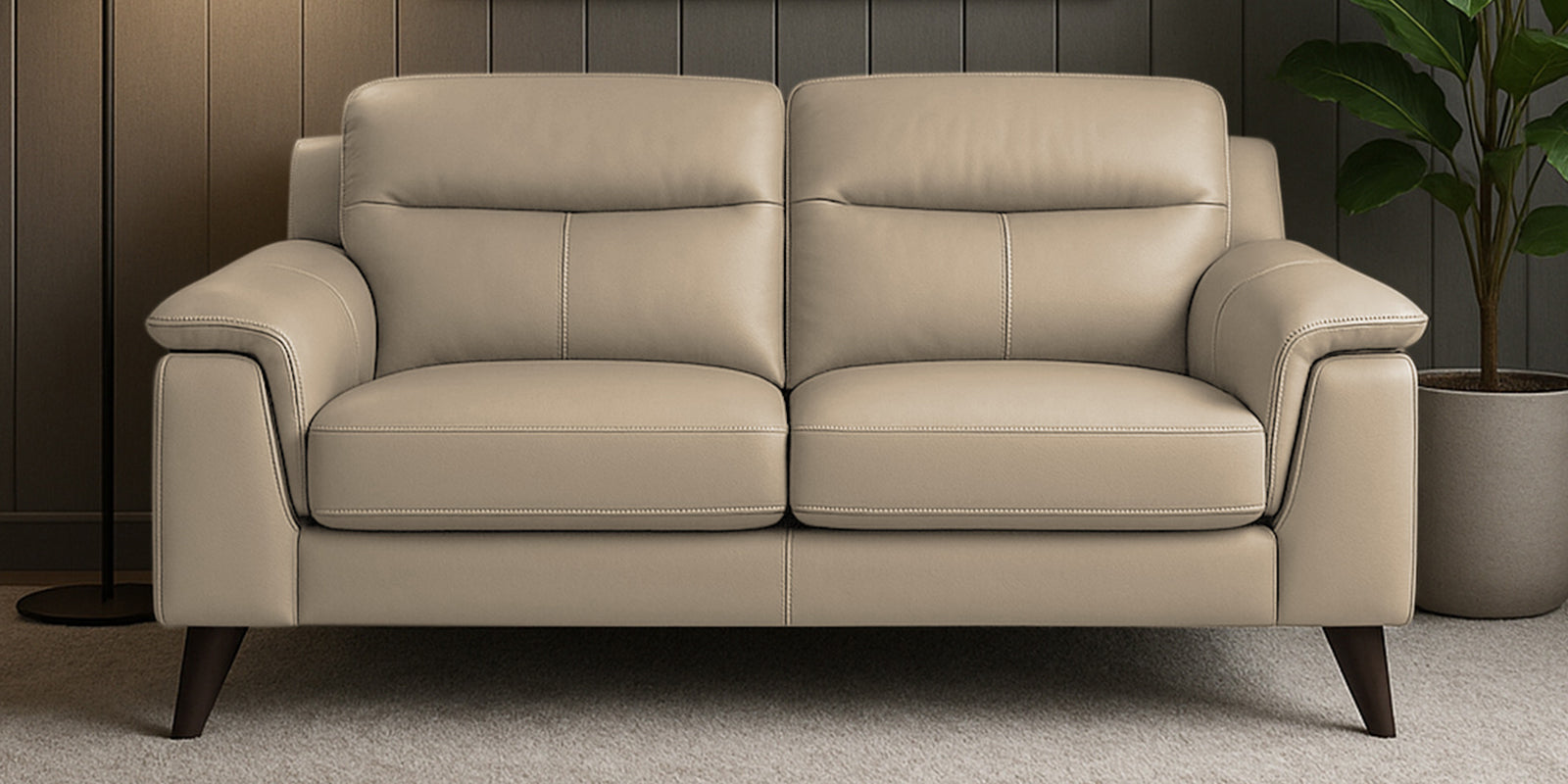 Omton Leatherette 2 Seater Sofa In Tan Beige Colour