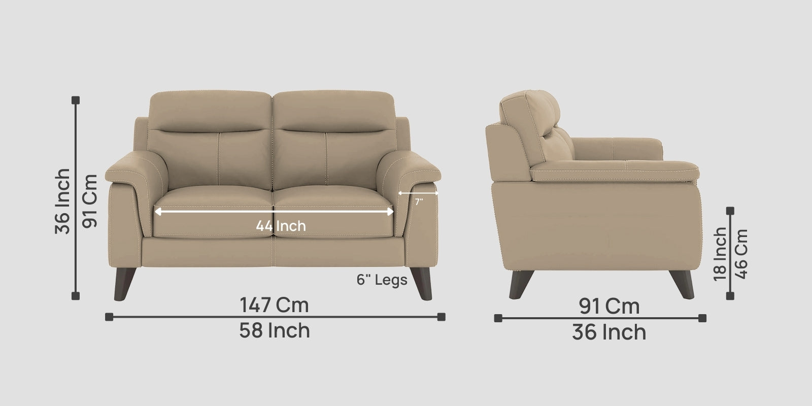 Omton Leatherette 2 Seater Sofa In Tan Beige Colour