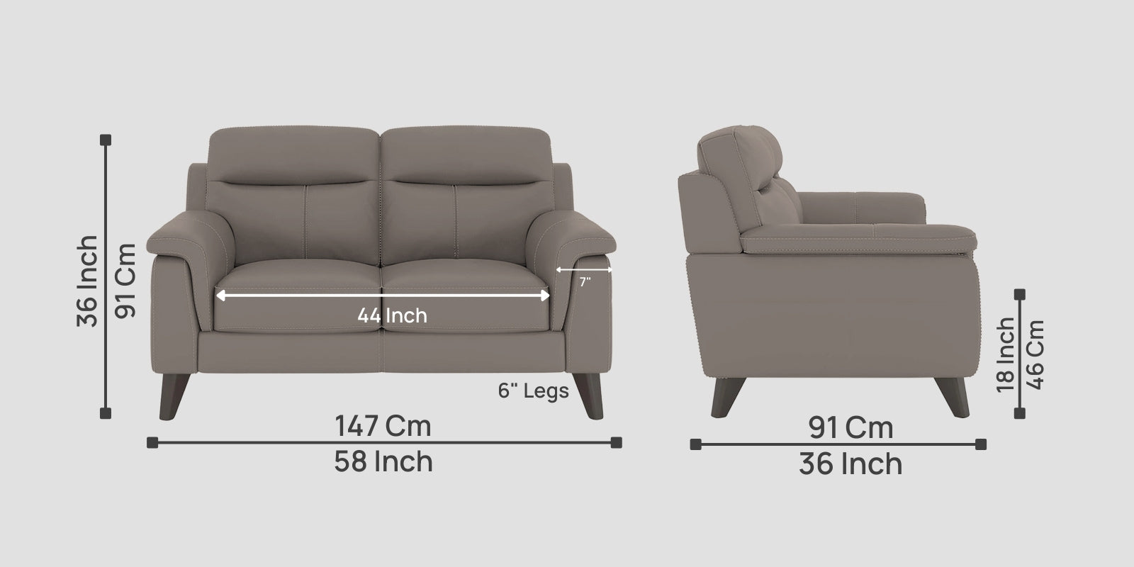 Omton Leatherette 2 Seater Sofa In Steel Grey Colour