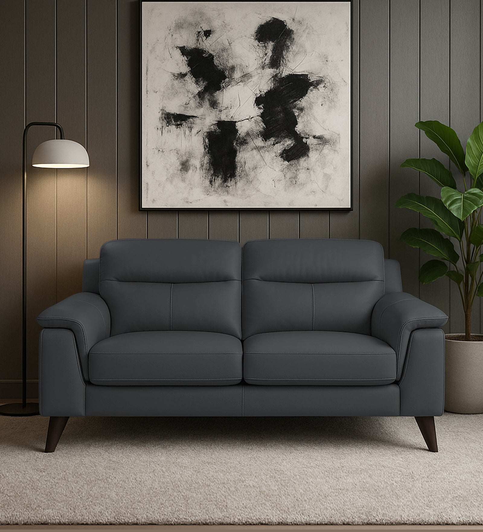 Omton Leatherette 2 Seater Sofa In Pepper Grey Colour