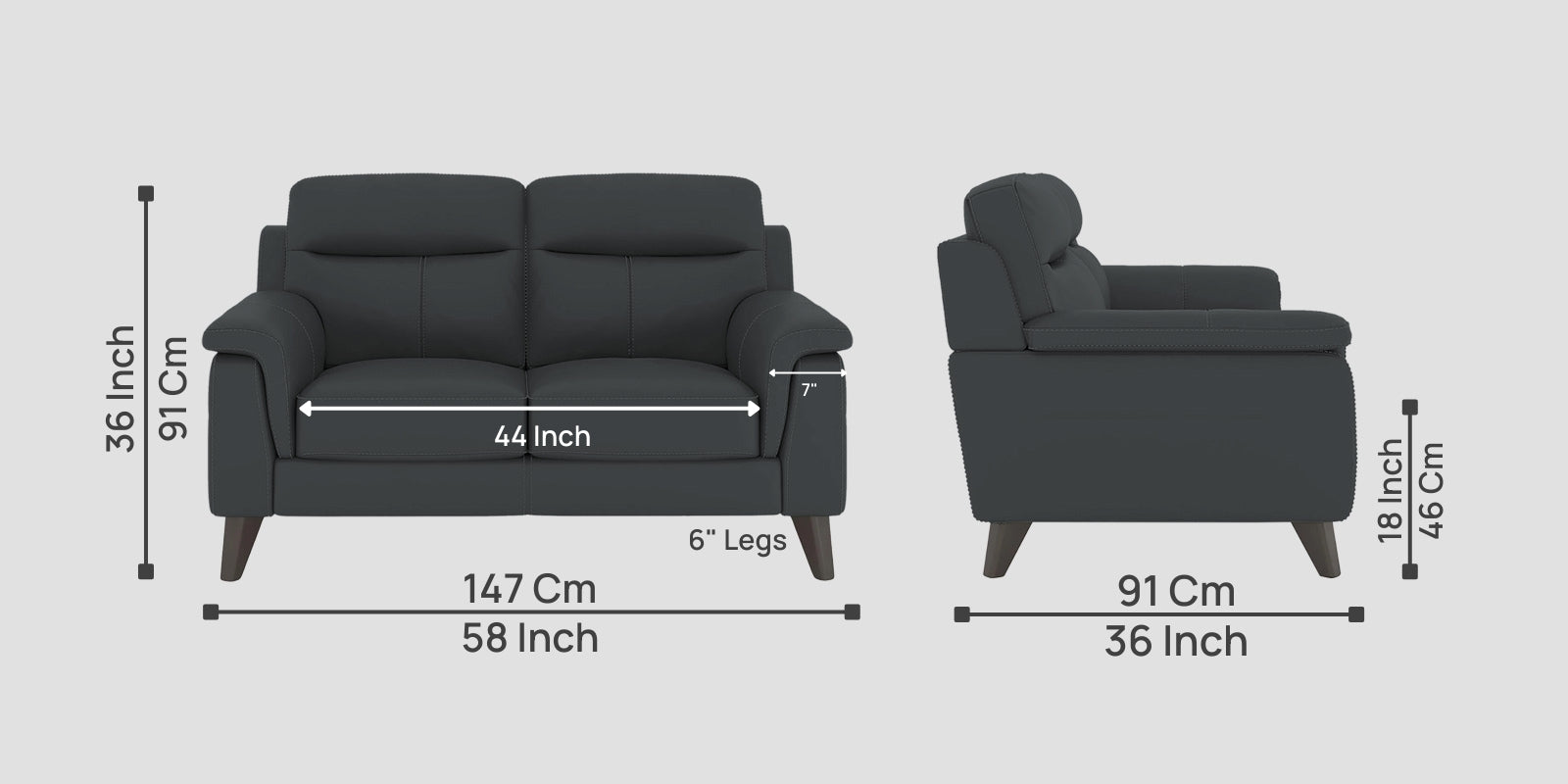 Omton Leatherette 2 Seater Sofa In Pepper Grey Colour