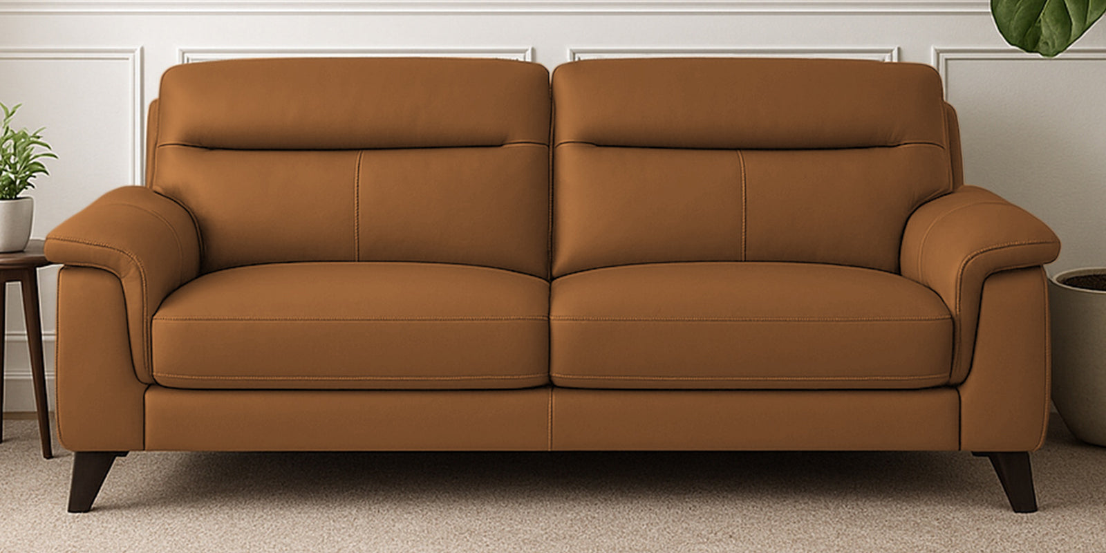 Omton Leatherette 3 Seater Sofa In Cinnamon Brown Colour