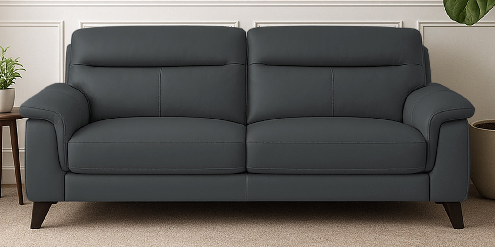 Omton Leatherette 3 Seater Sofa In Pepper Grey Colour