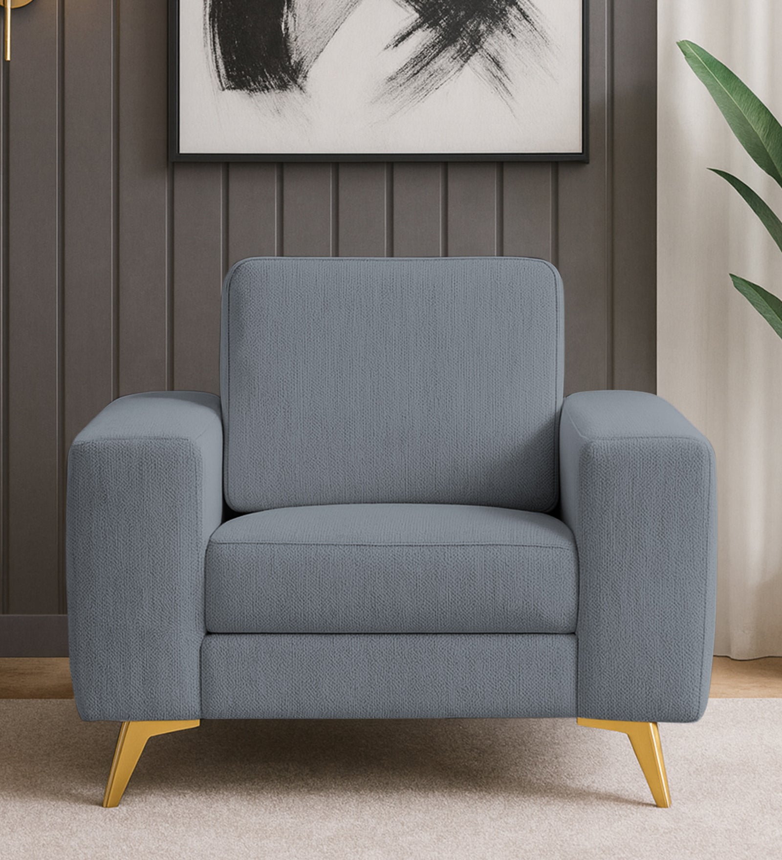 Quba Fabric 1 Seater Sofa In Winter Grey Colour