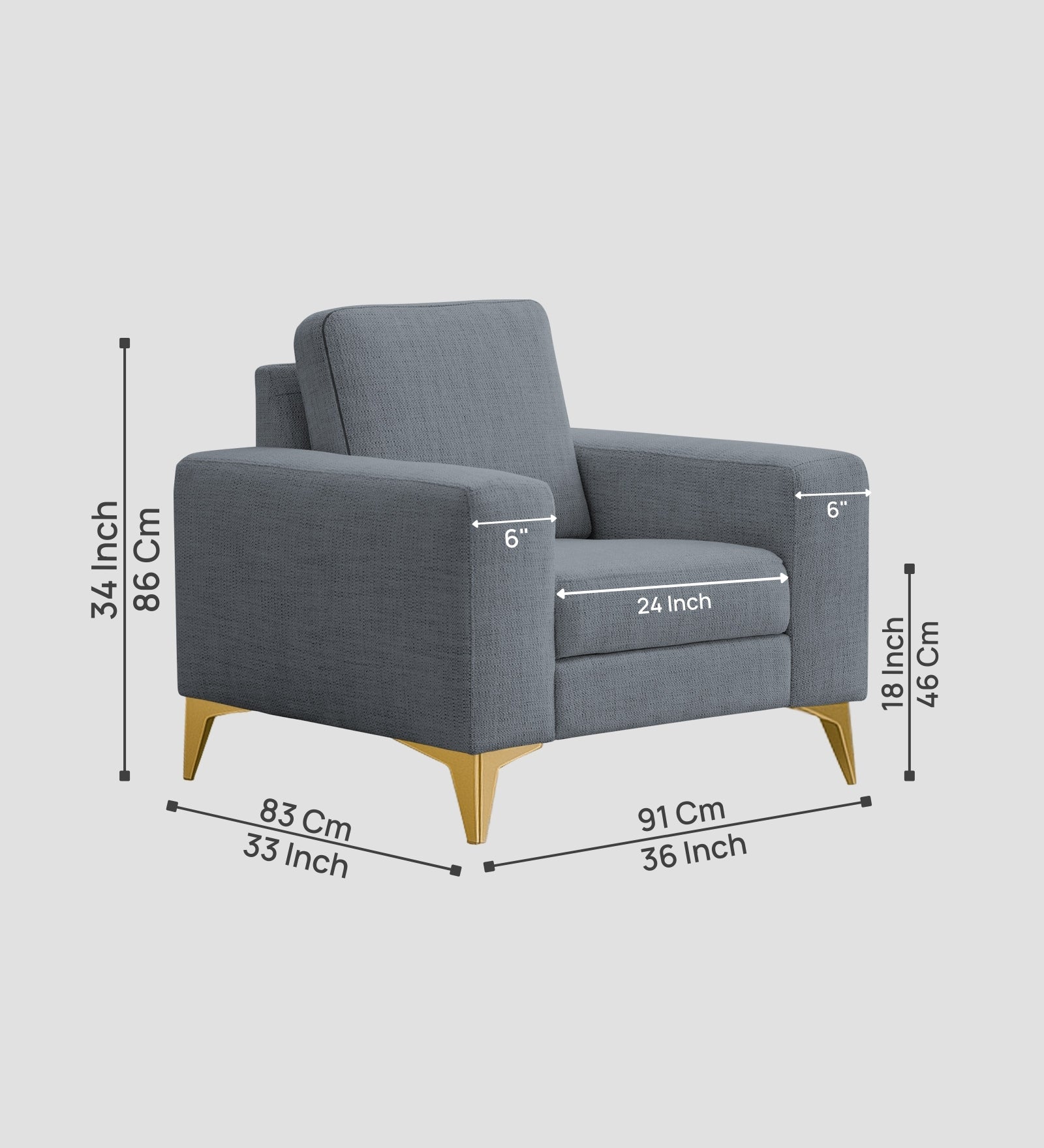 Quba Fabric 1 Seater Sofa In Winter Grey Colour