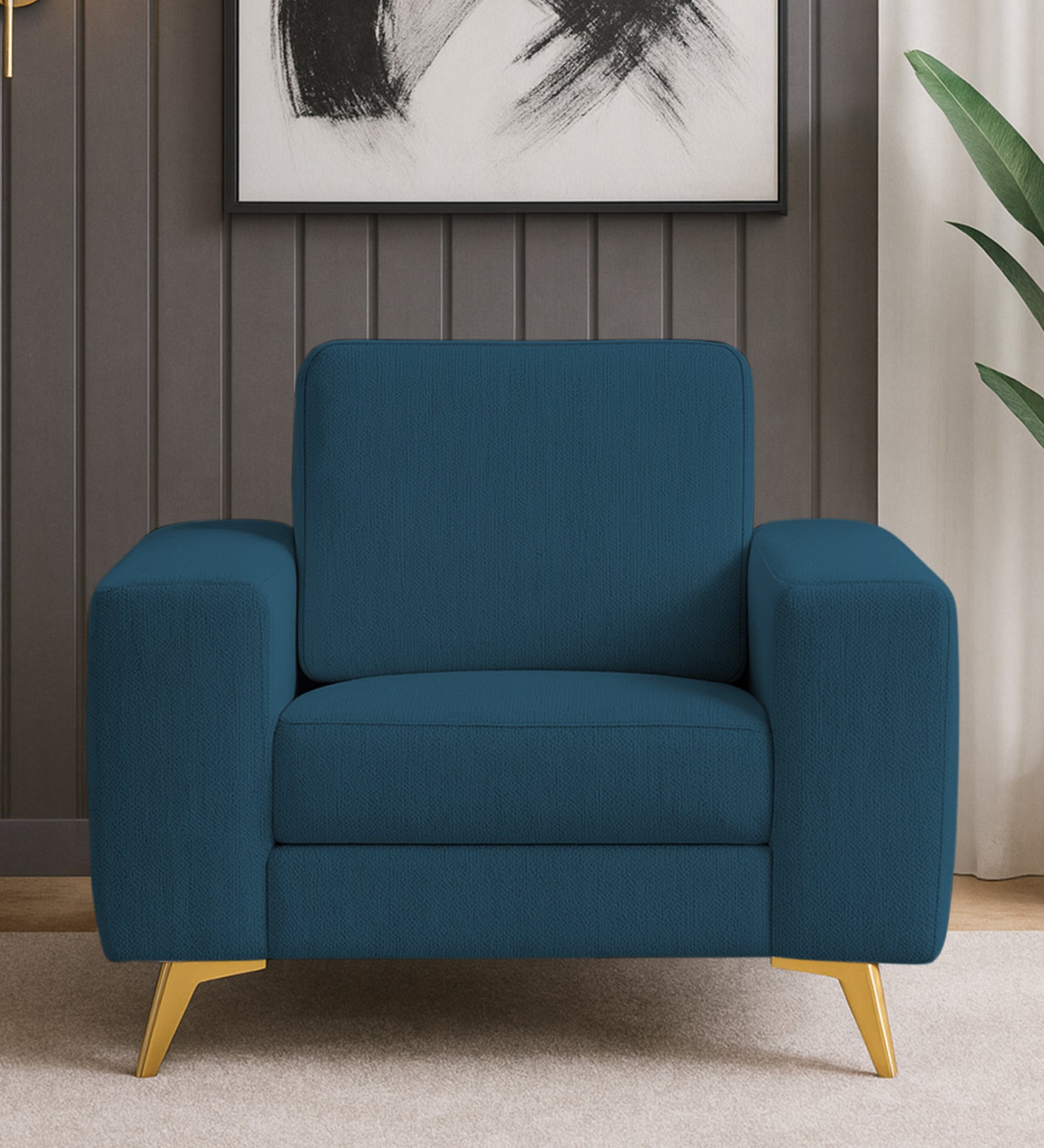 Quba Fabric 1 Seater Sofa In Eclipse Blue Colour