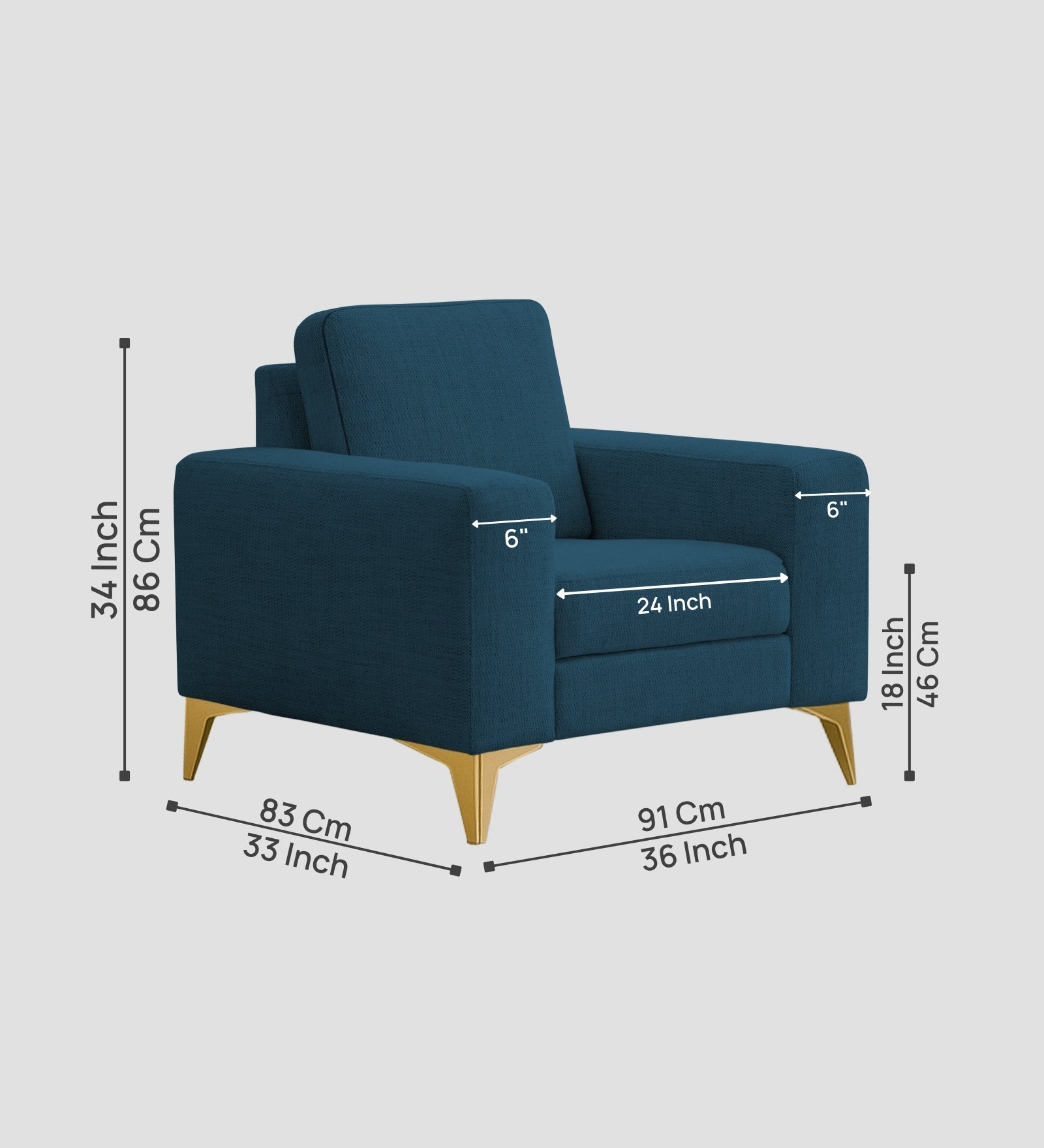 Quba Fabric 1 Seater Sofa In Eclipse Blue Colour