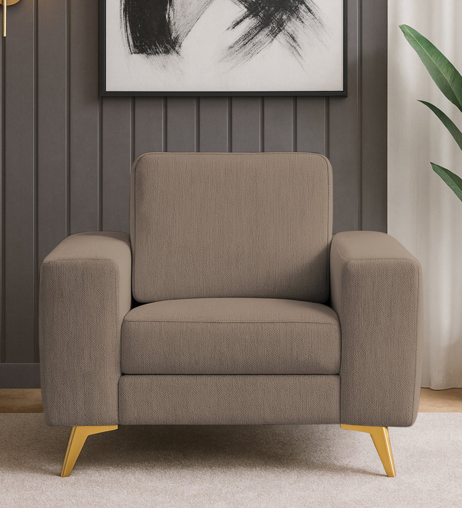 Quba Fabric 1 Seater Sofa In Nut Beige Colour