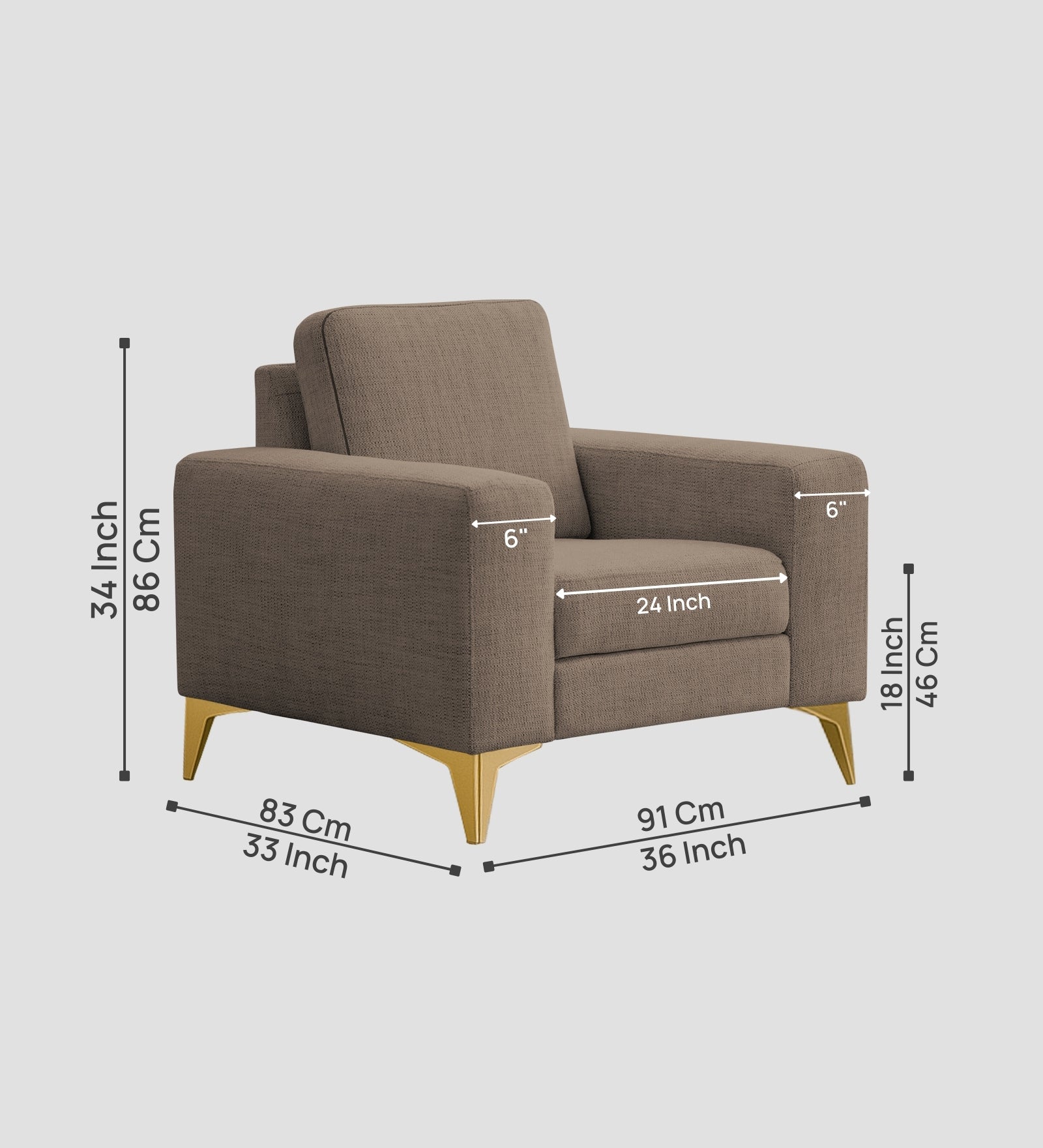 Quba Fabric 1 Seater Sofa In Nut Beige Colour