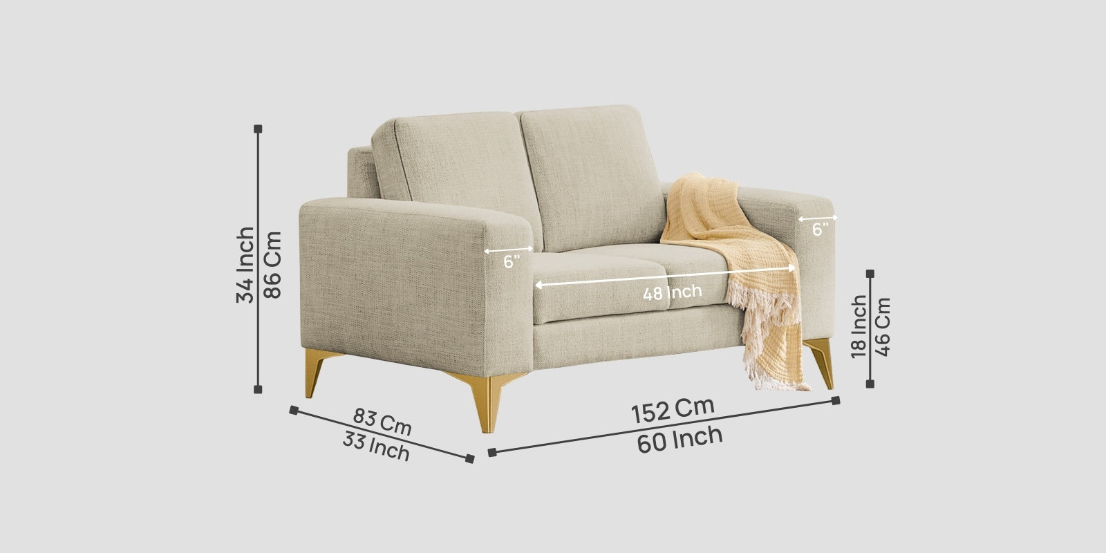 Quba Fabric 2 Seater Sofa In Maple Cream Colour