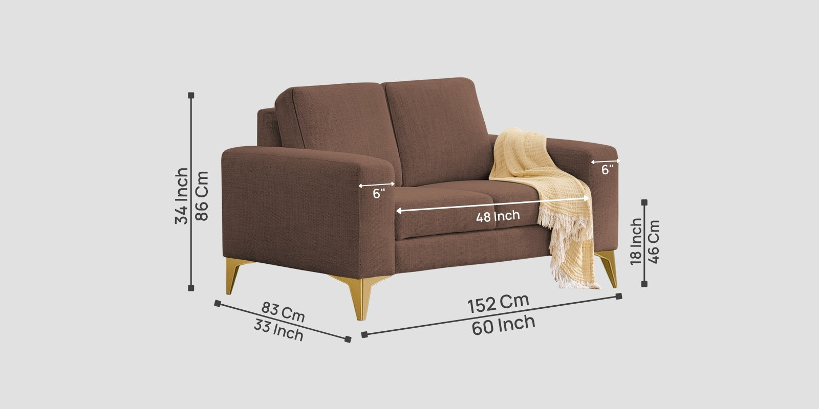Quba Fabric 2 Seater Sofa In Latte Brown Colour