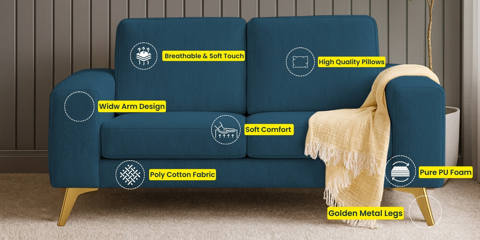 Quba Fabric 2 Seater Sofa In Latte Brown Colour