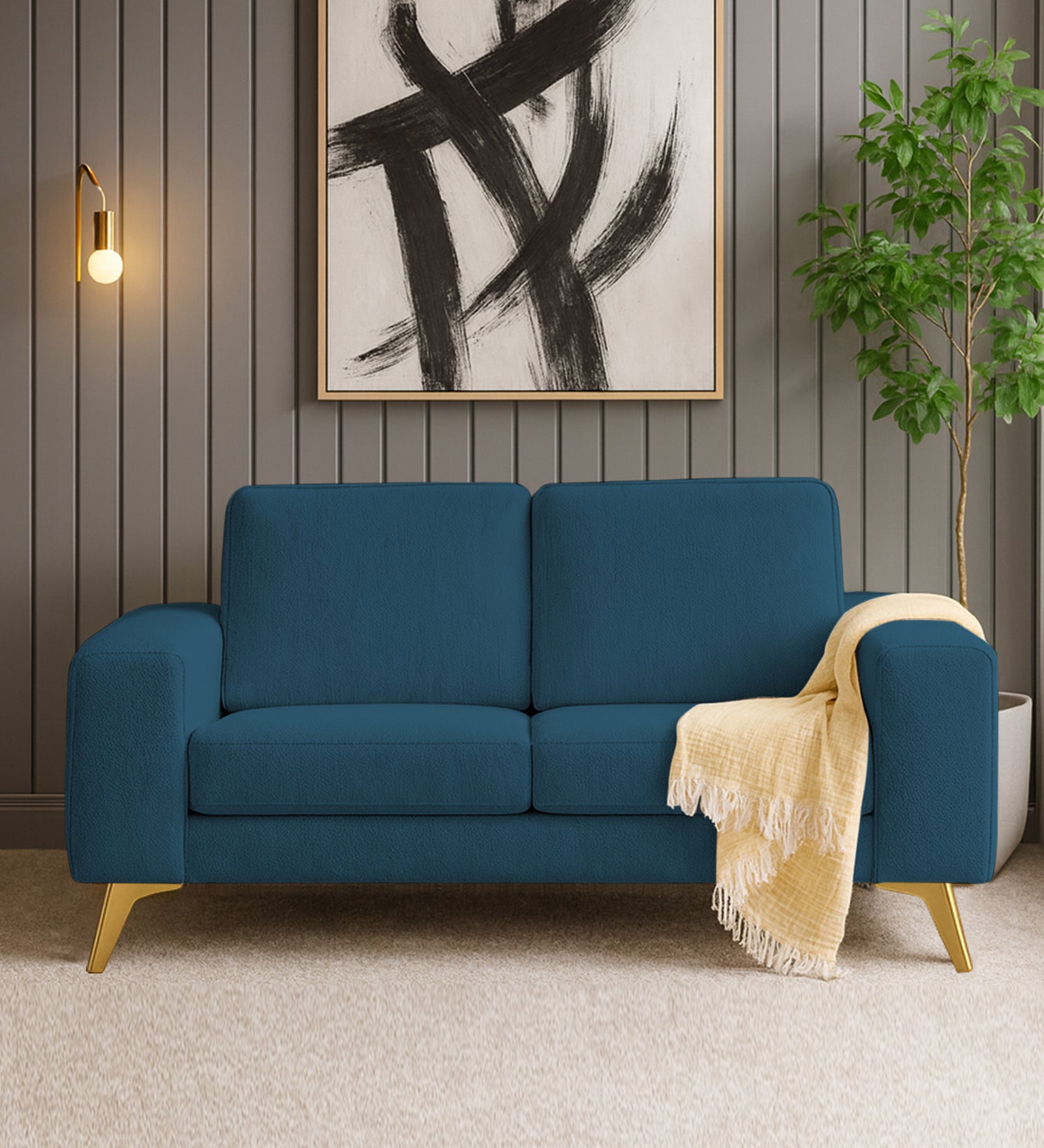 Quba Fabric 2 Seater Sofa In Eclipse Blue Colour