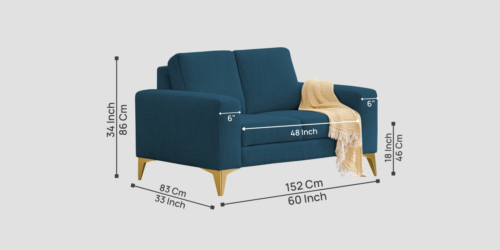 Quba Fabric 2 Seater Sofa In Eclipse Blue Colour