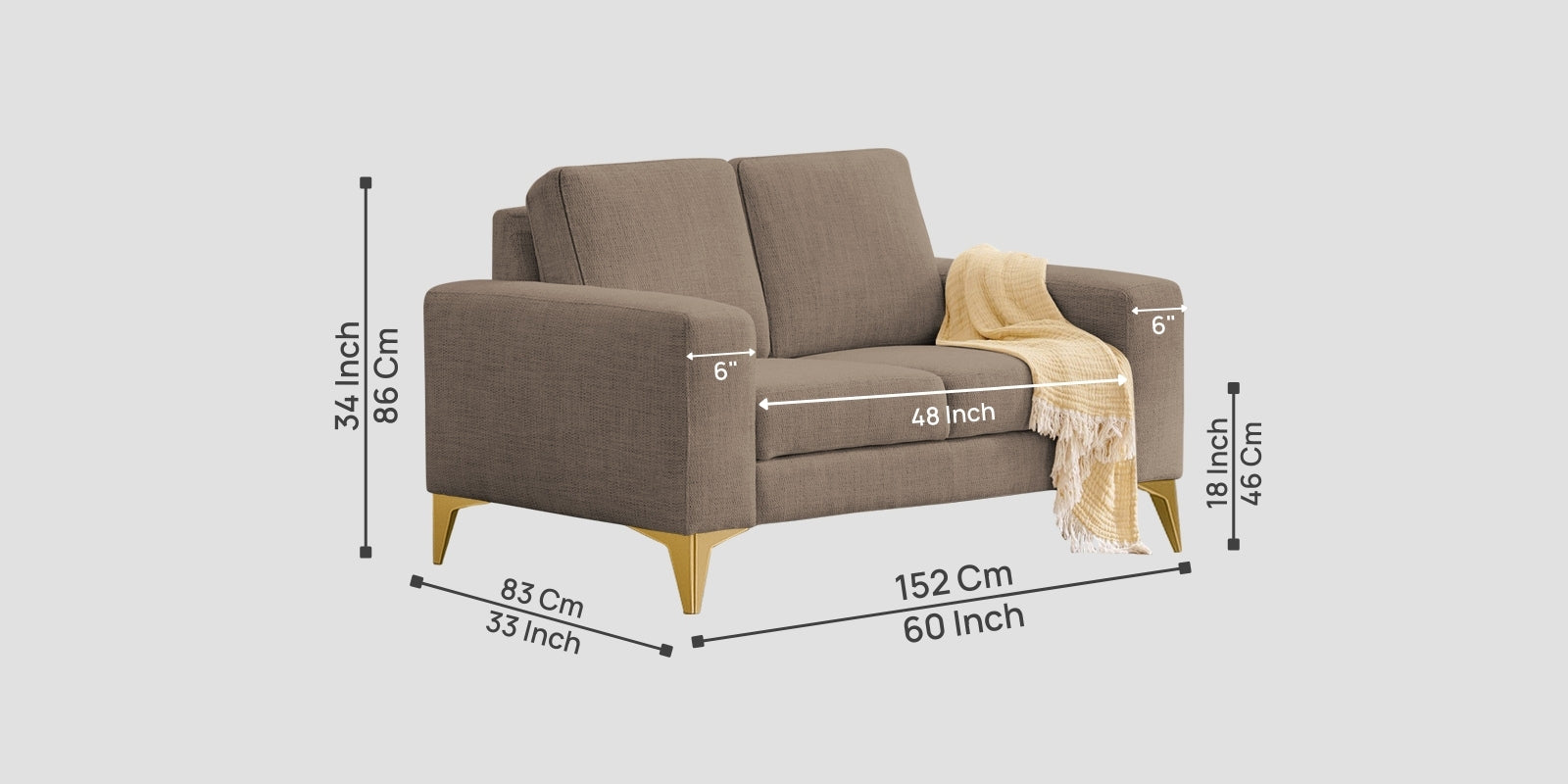 Quba Fabric 2 Seater Sofa In Nut Beige Colour