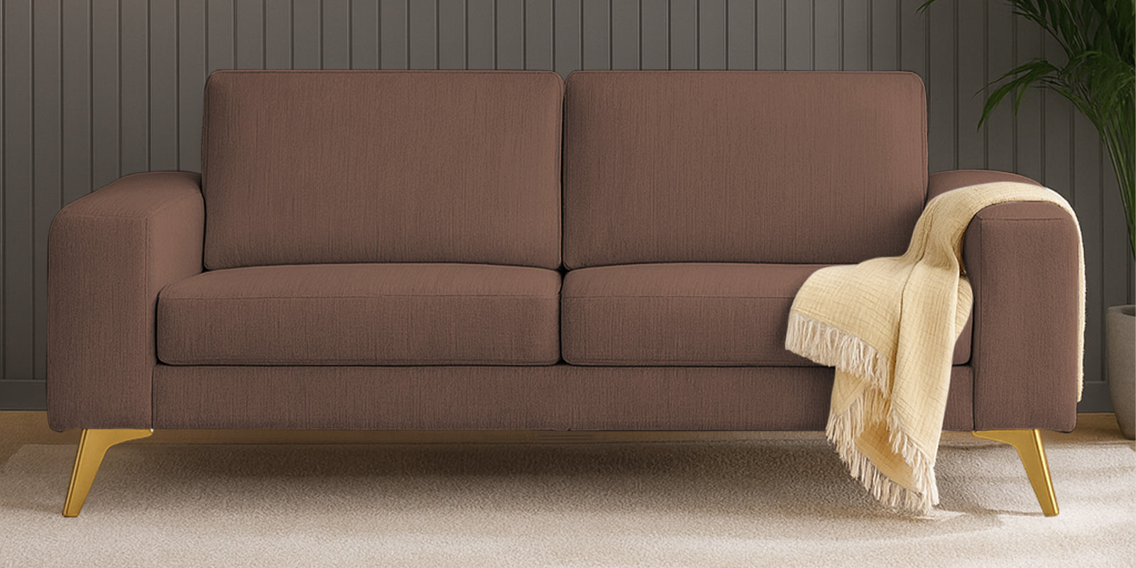 Quba Fabric 3 Seater Sofa In Latte Brown Colour