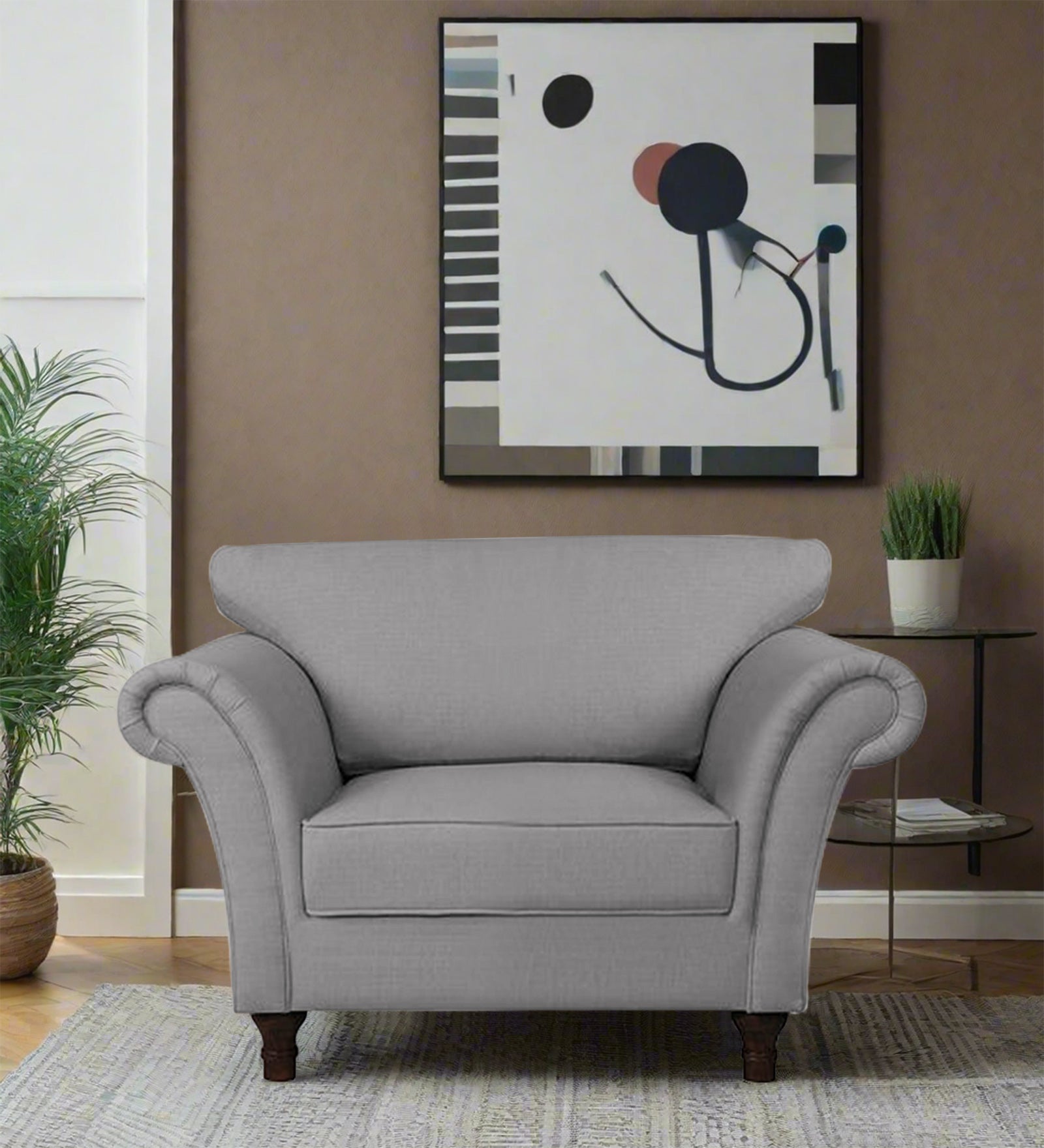 Rana Fabric 1 Seater Sofa In Dim Grey Colour