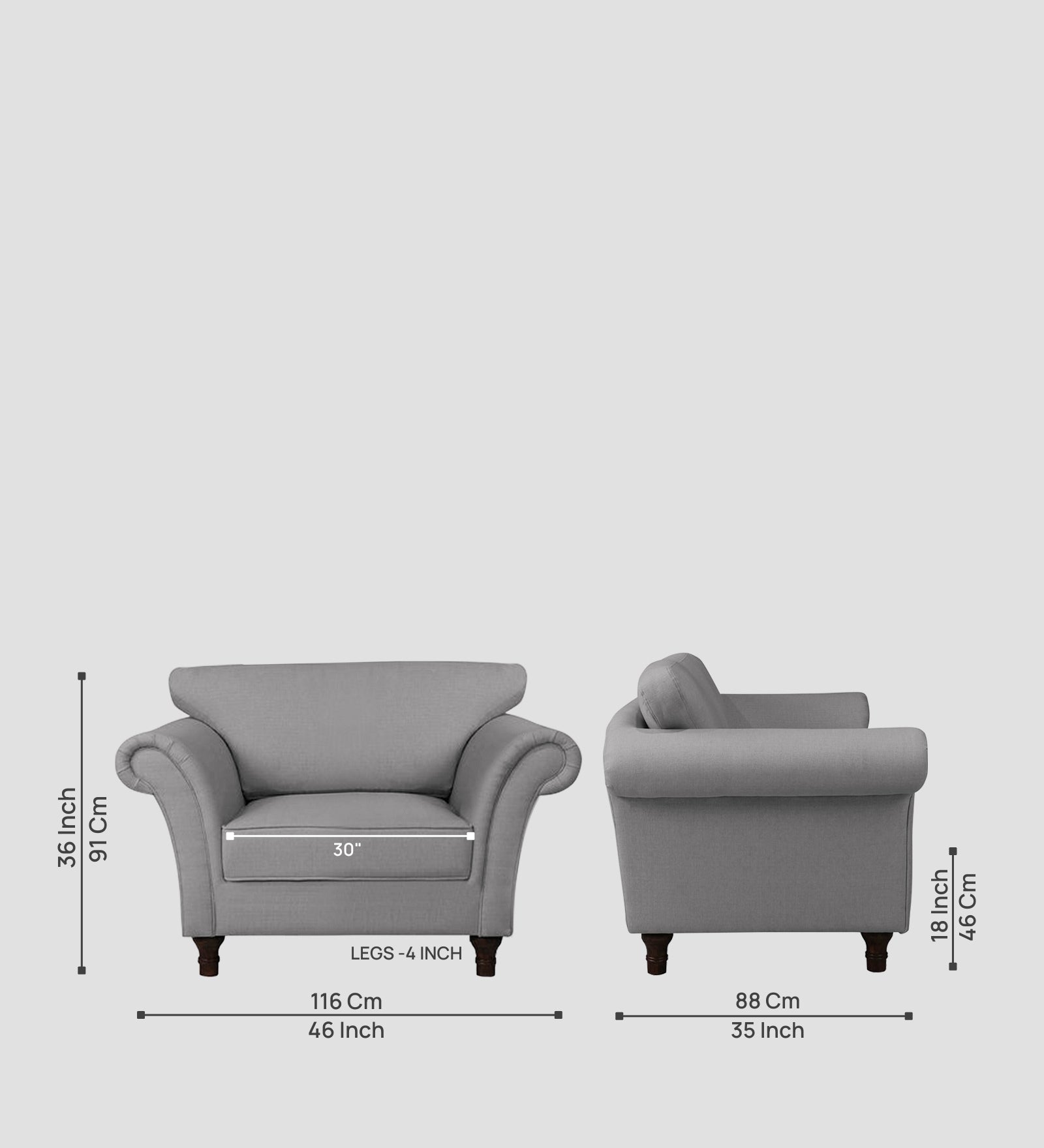 Rana Fabric 1 Seater Sofa In Dim Grey Colour