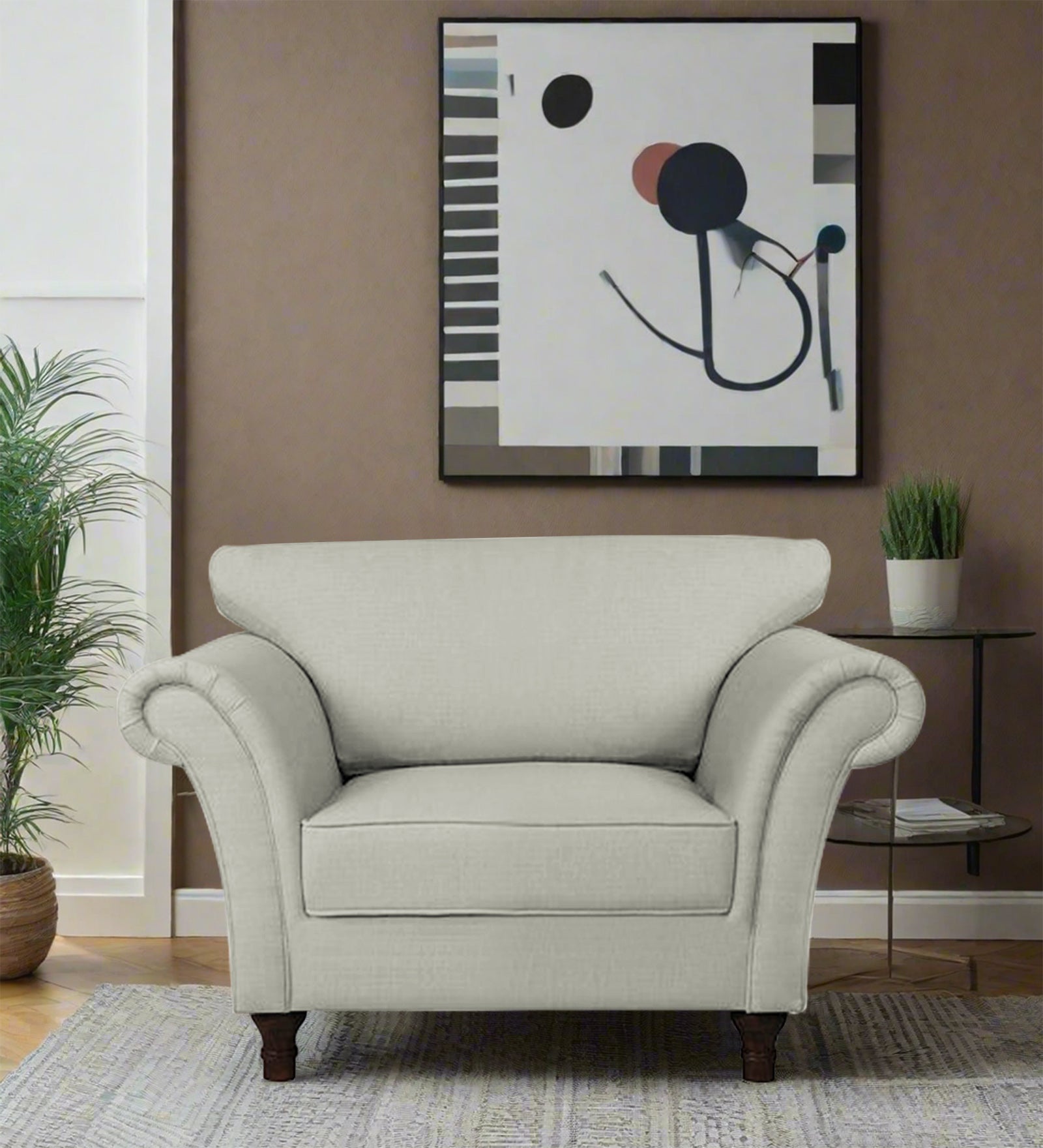 Rana Fabric 1 Seater Sofa In Pearl White Colour