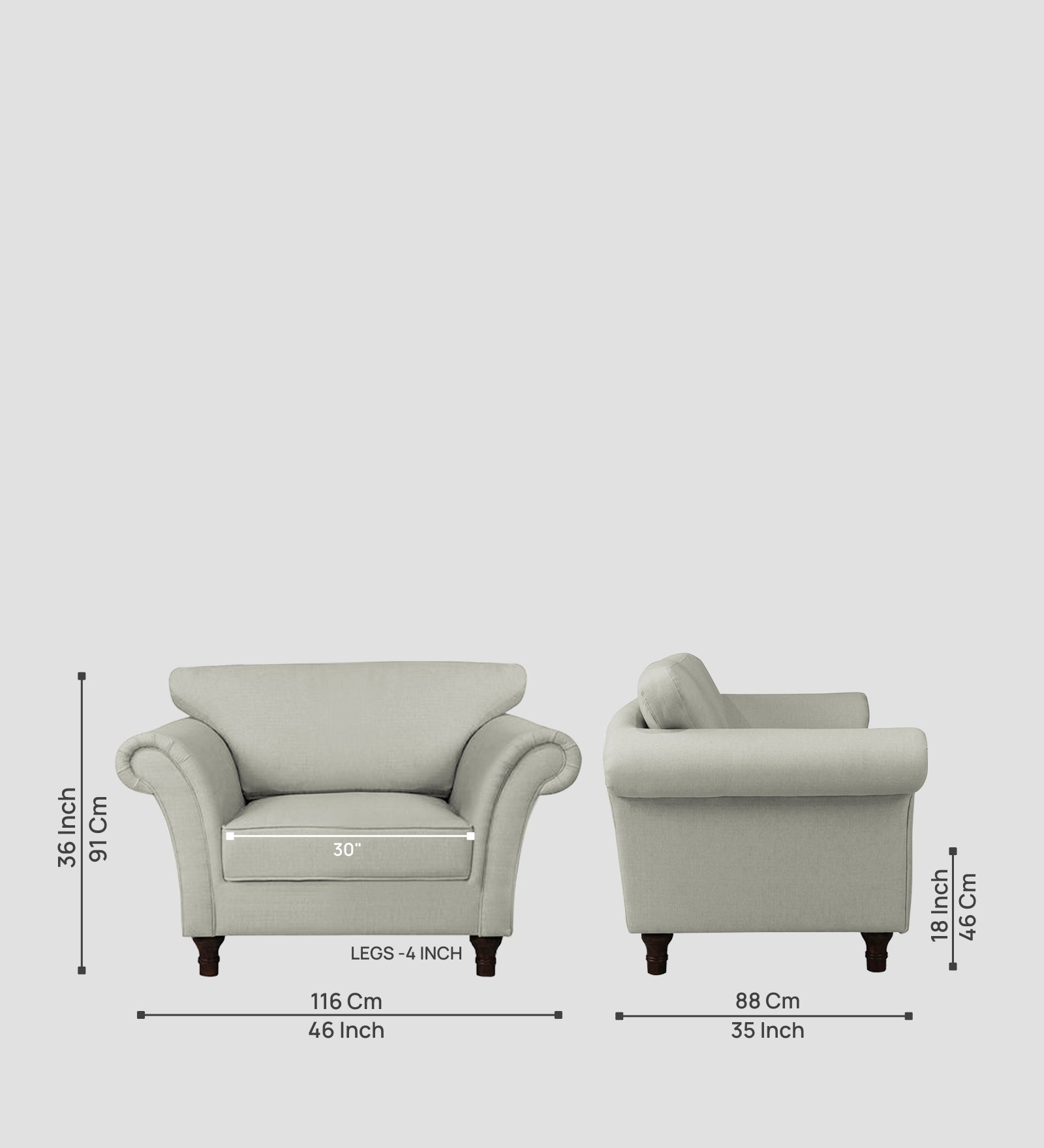 Rana Fabric 1 Seater Sofa In Pearl White Colour