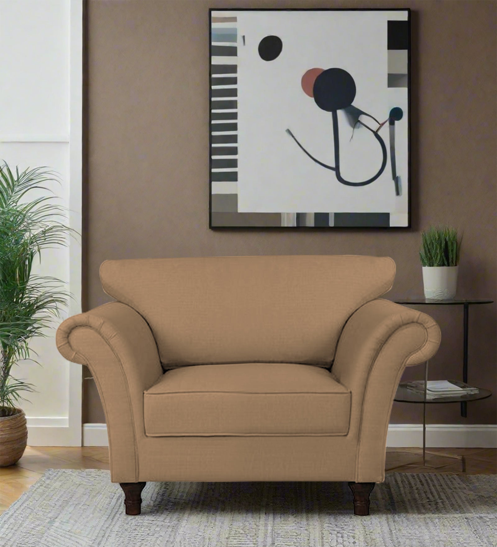 Rana Fabric 1 Seater Sofa In Copper Brown Colour