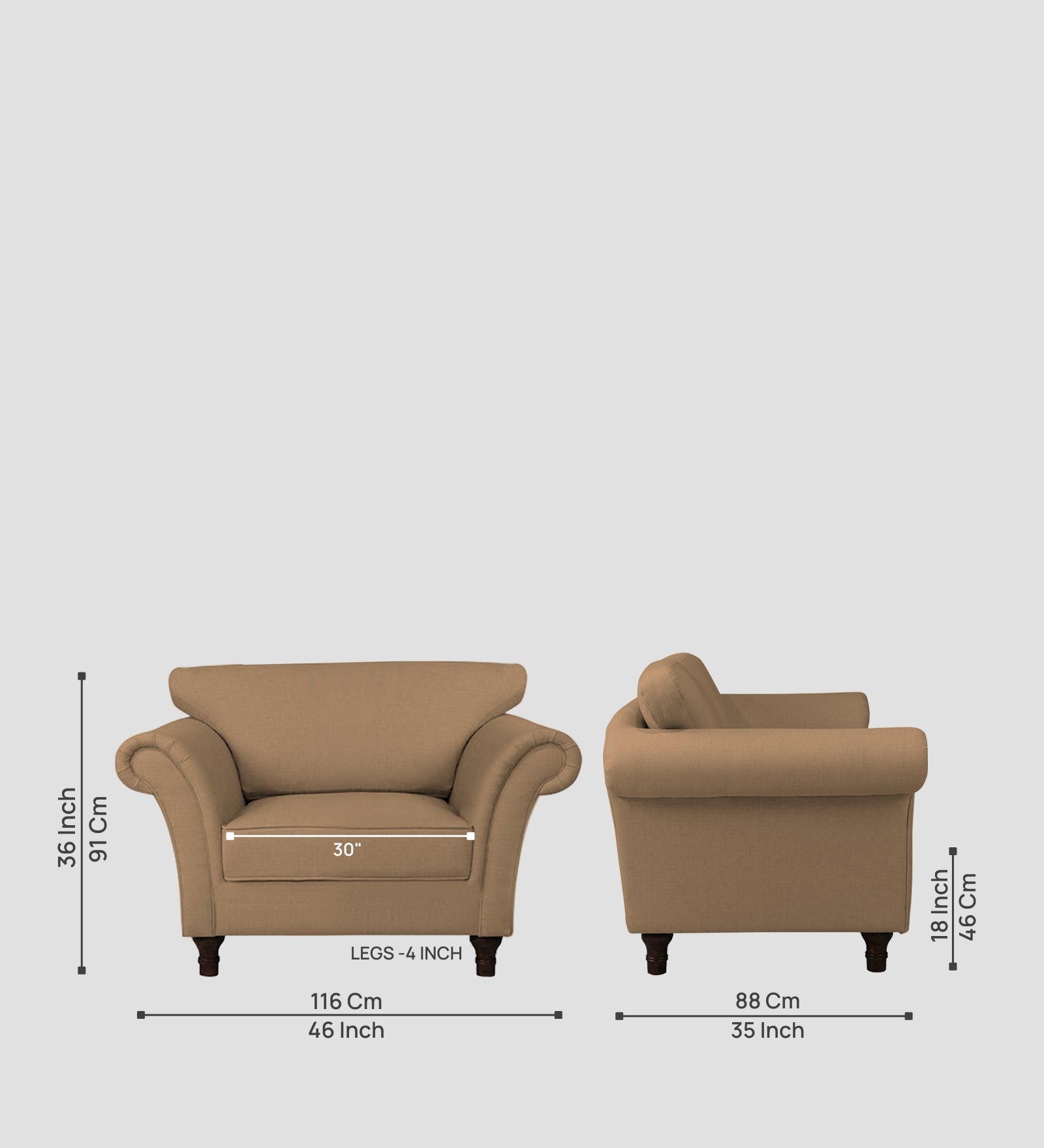 Rana Fabric 1 Seater Sofa In Copper Brown Colour