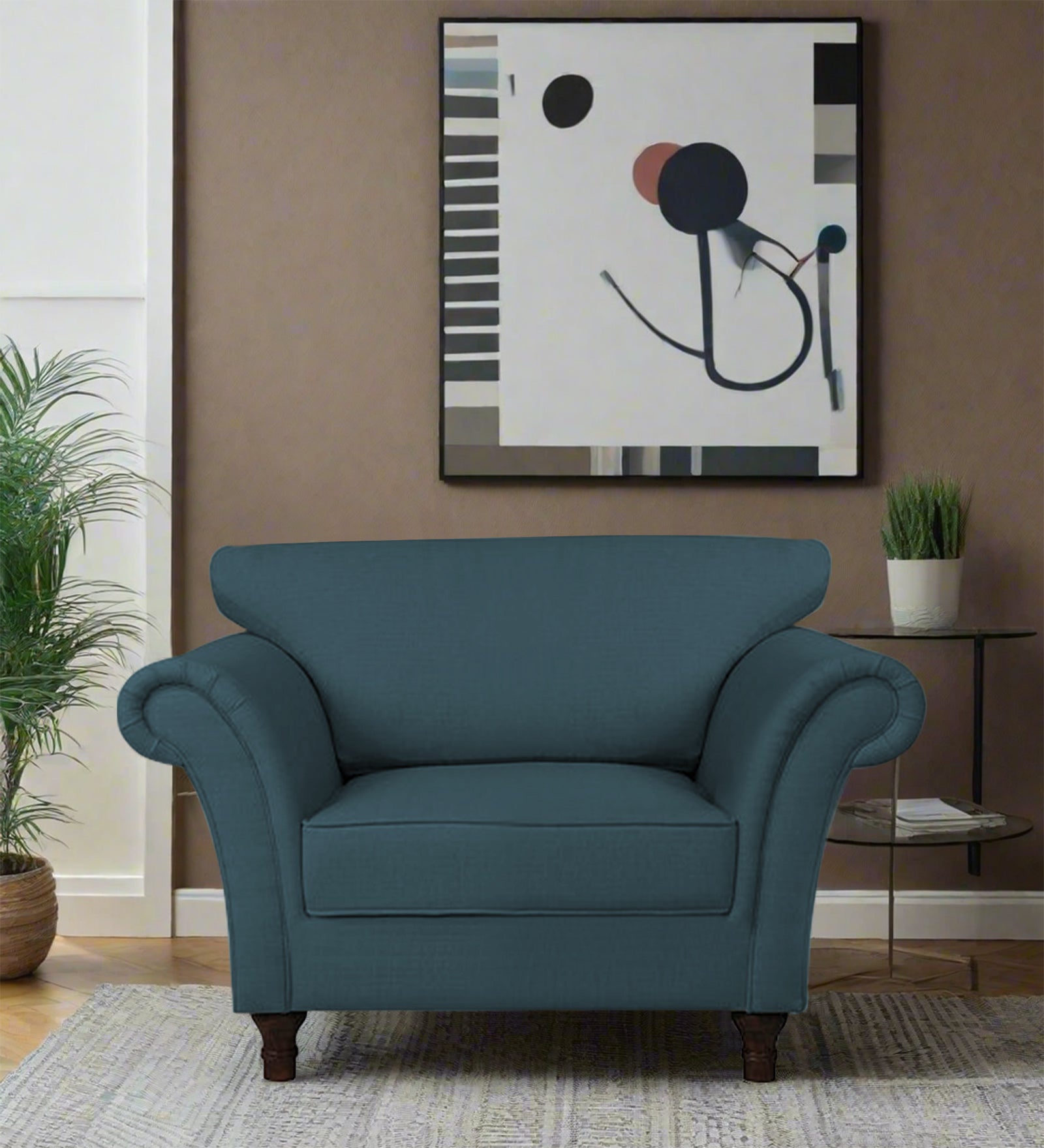 Rana Fabric 1 Seater Sofa In Sea Blue Colour