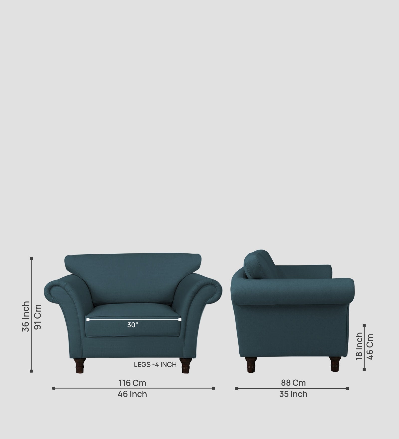 Rana Fabric 1 Seater Sofa In Sea Blue Colour