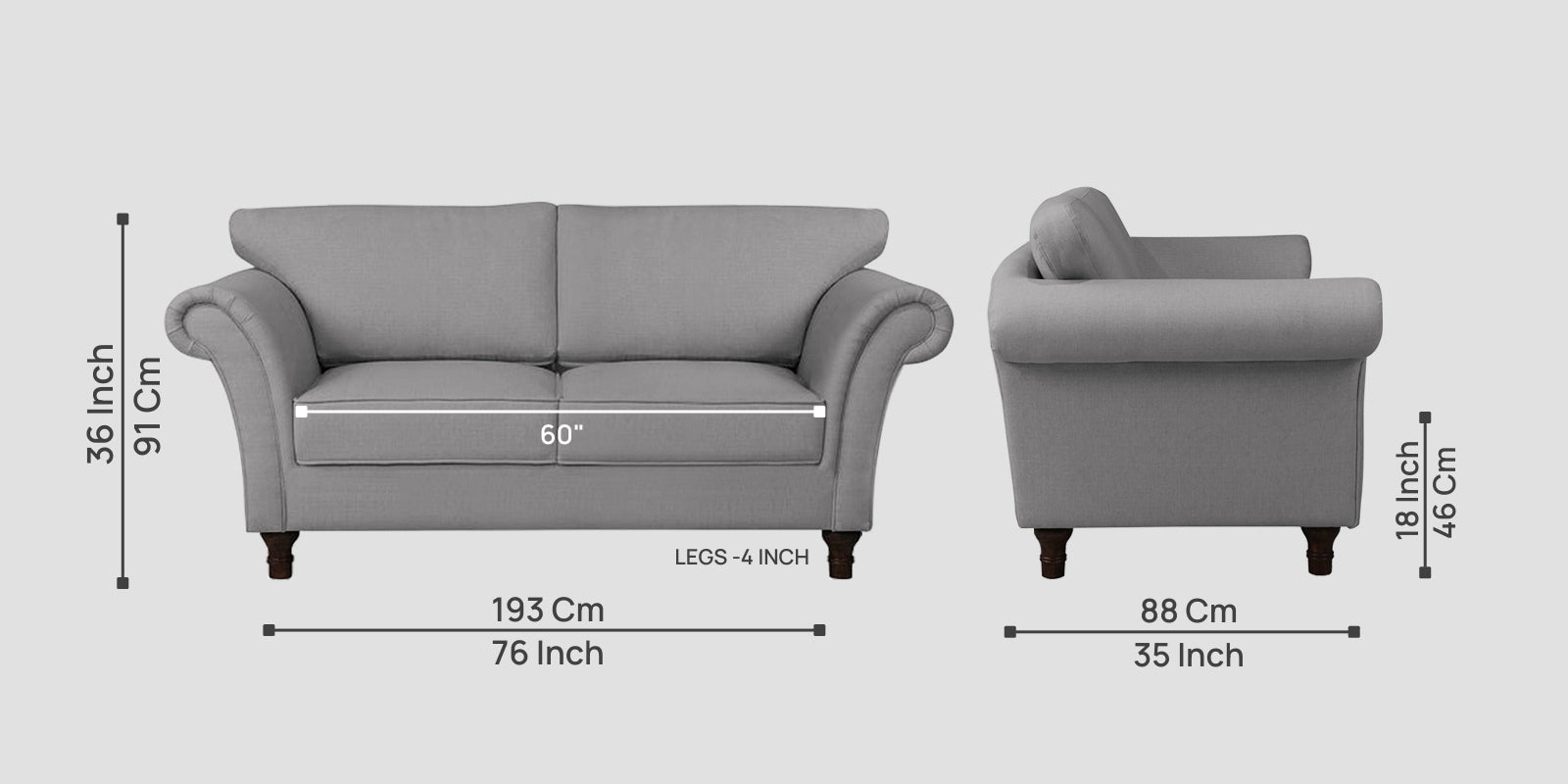 Rana Fabric 2 Seater Sofa In Dim Grey Colour