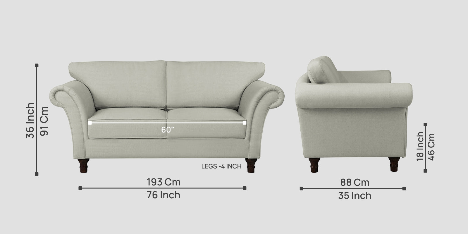 Rana Fabric 2 Seater Sofa In Pearl White Colour