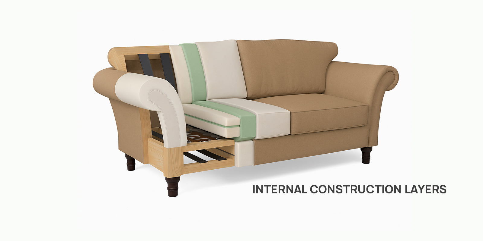 Rana Fabric 2 Seater Sofa In Copper Brown Colour