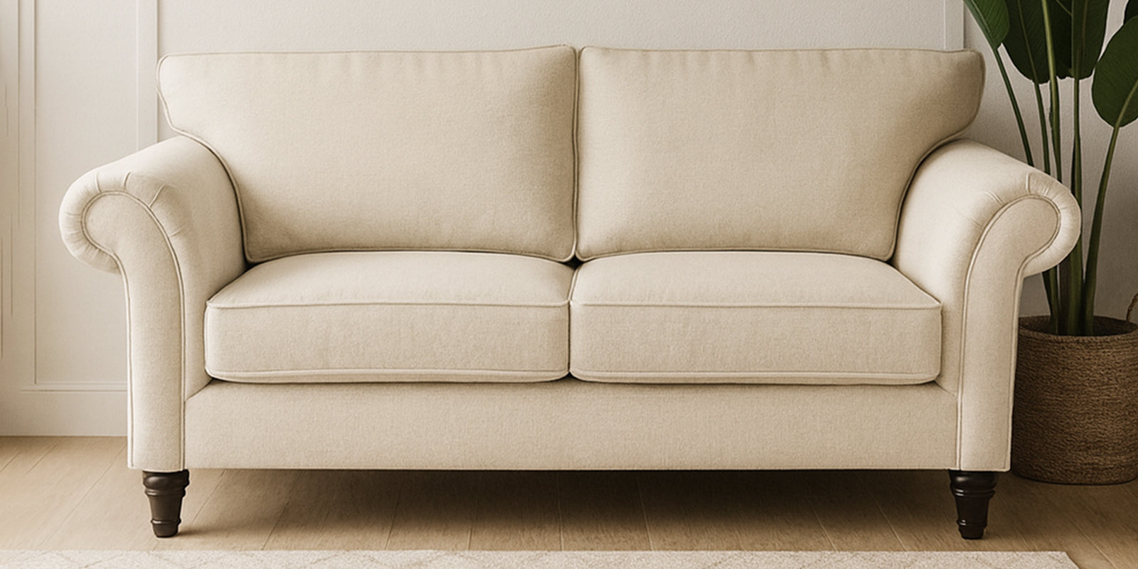Rana Fabric 2 Seater Sofa In Cotton Beige Colour