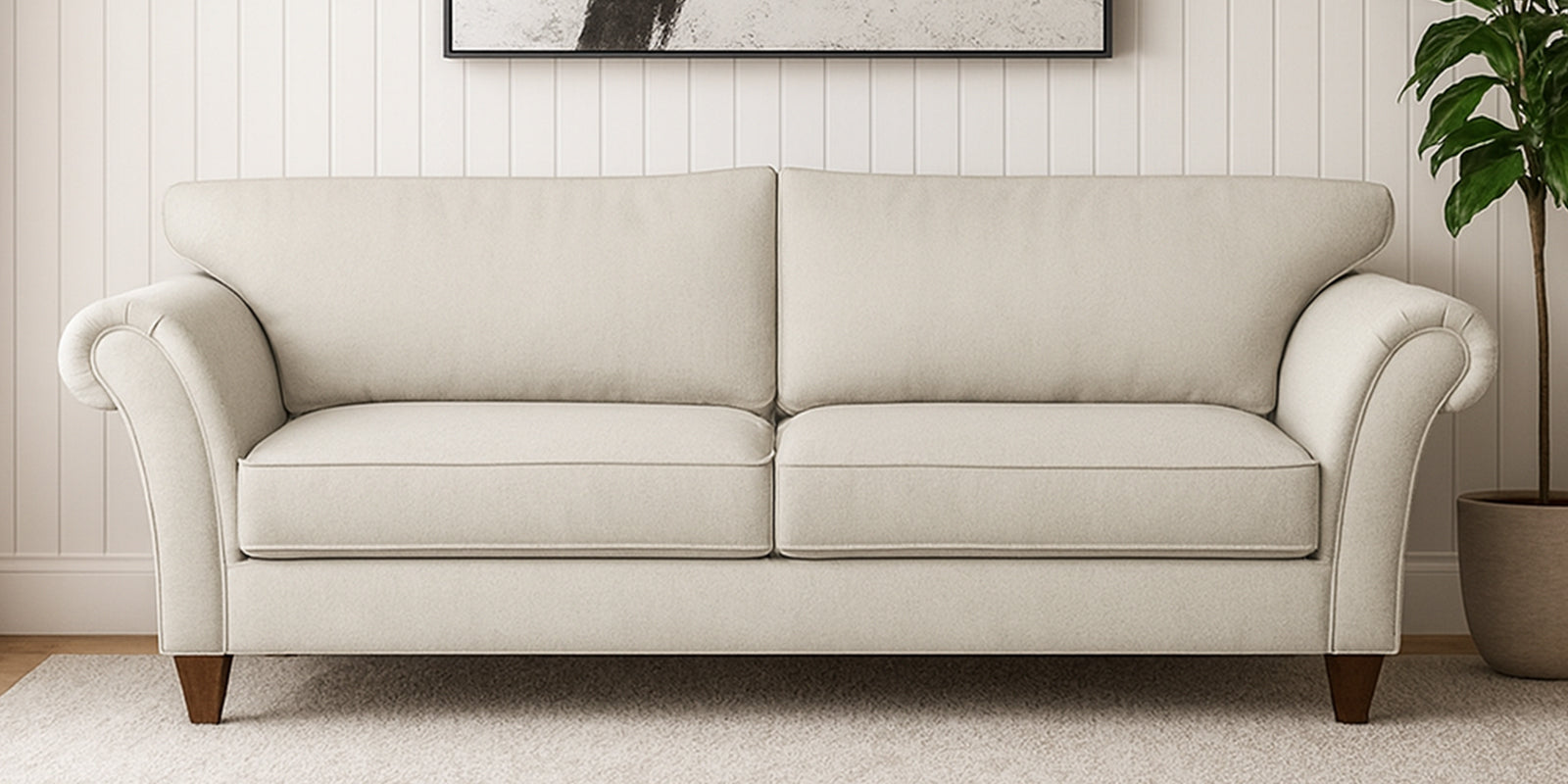 Rana Fabric 3 Seater Sofa In Pearl White Colour