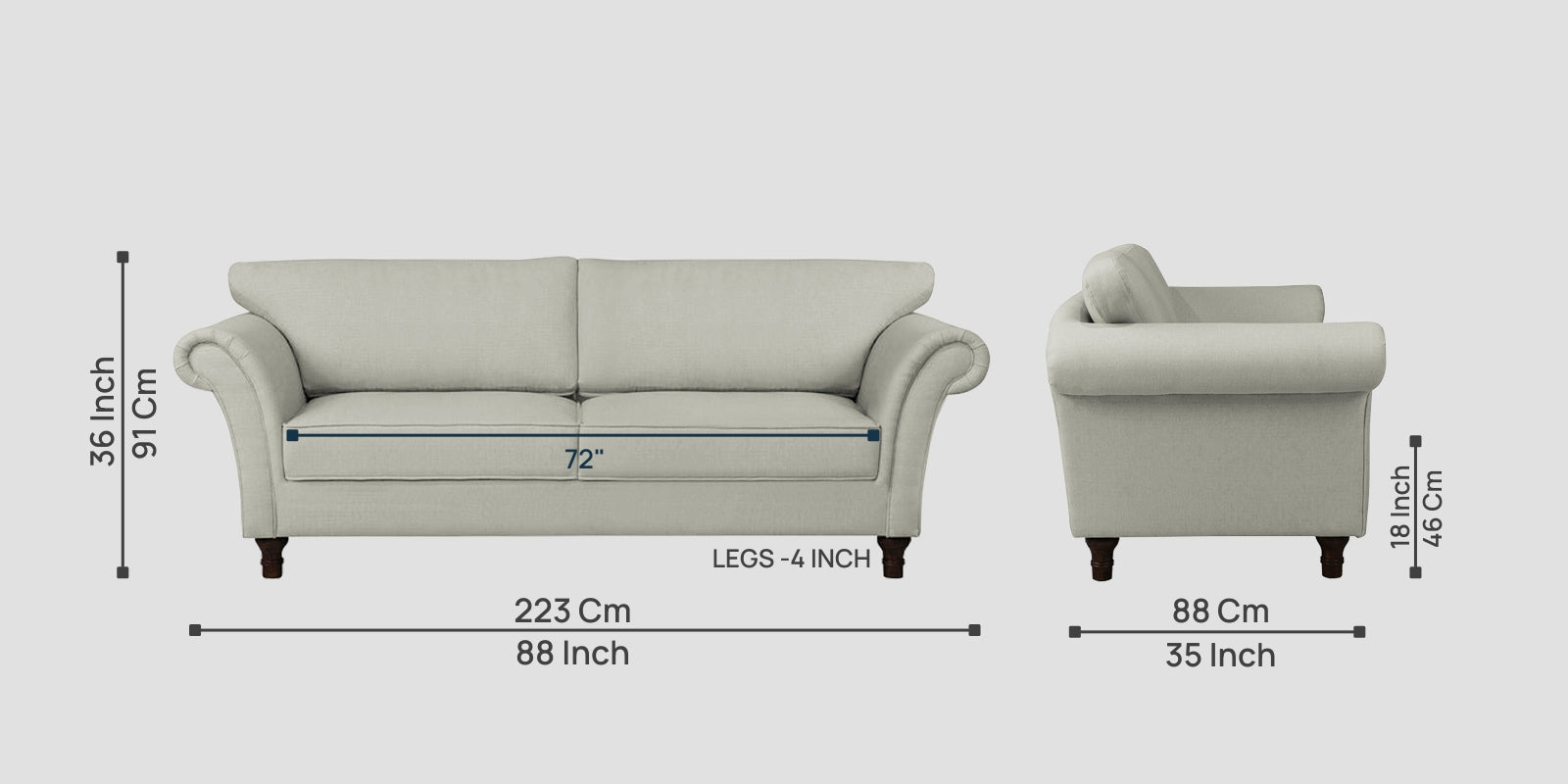 Rana Fabric 3 Seater Sofa In Pearl White Colour