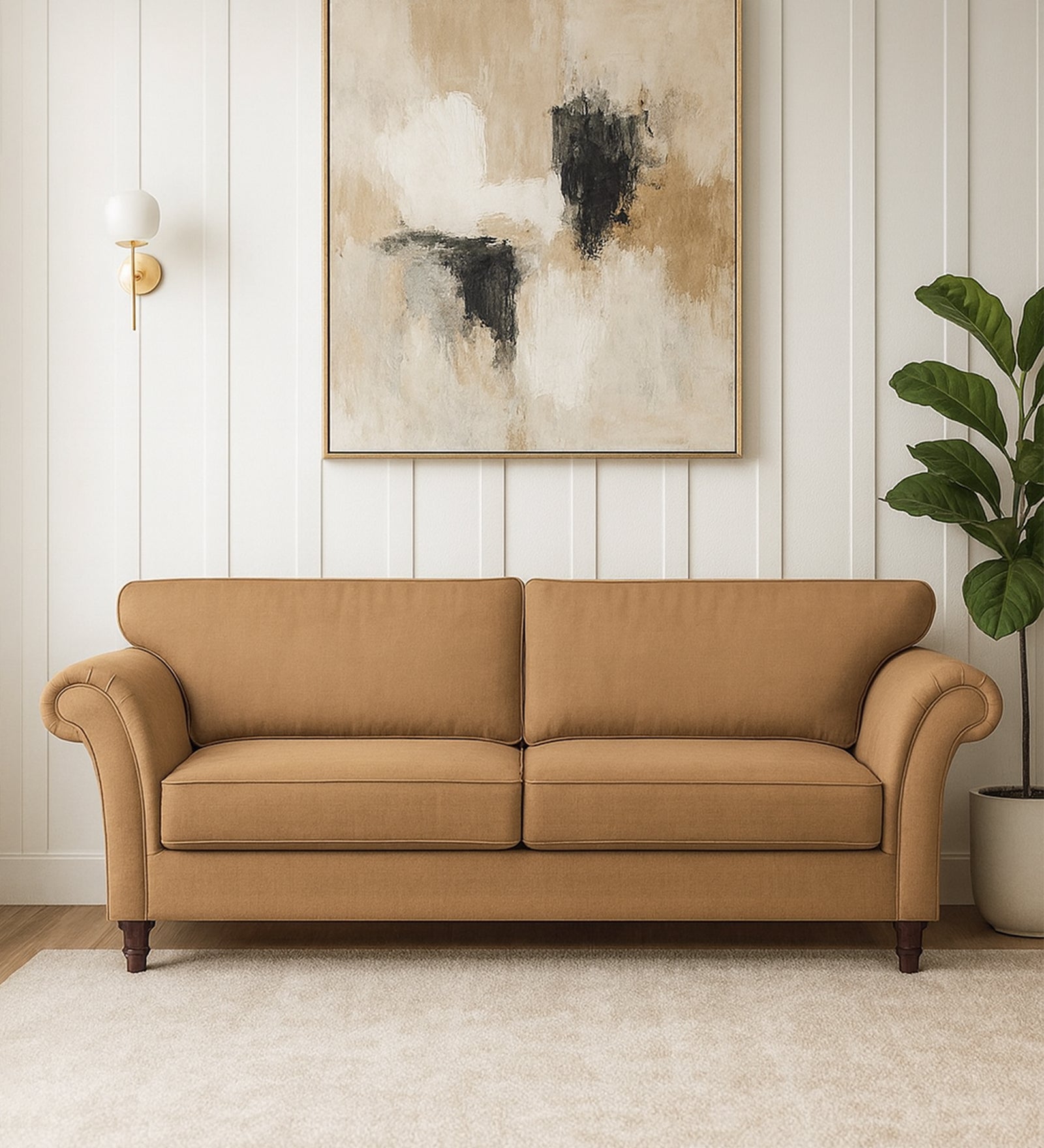 Rana Fabric 3 Seater Sofa In Copper Brown Colour