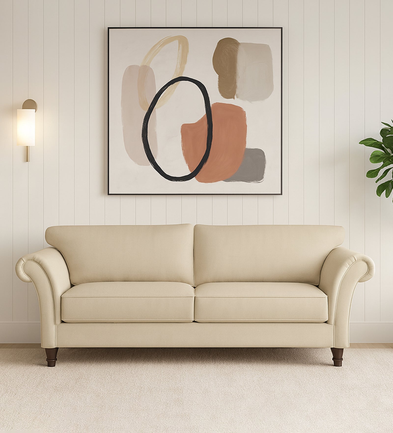 Rana Fabric 3 Seater Sofa In Cotton Beige Colour