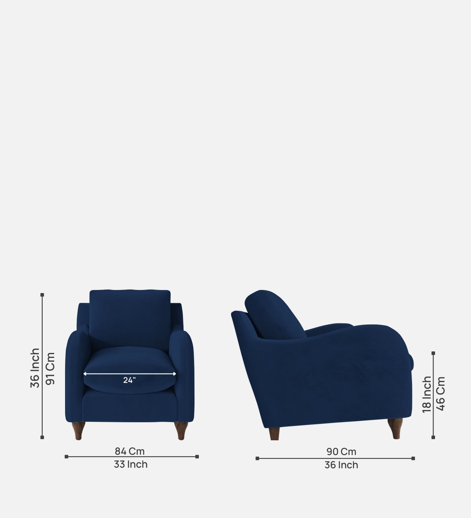 Sally Velvet 1 Seater Sofa In Imperial Blue Colour