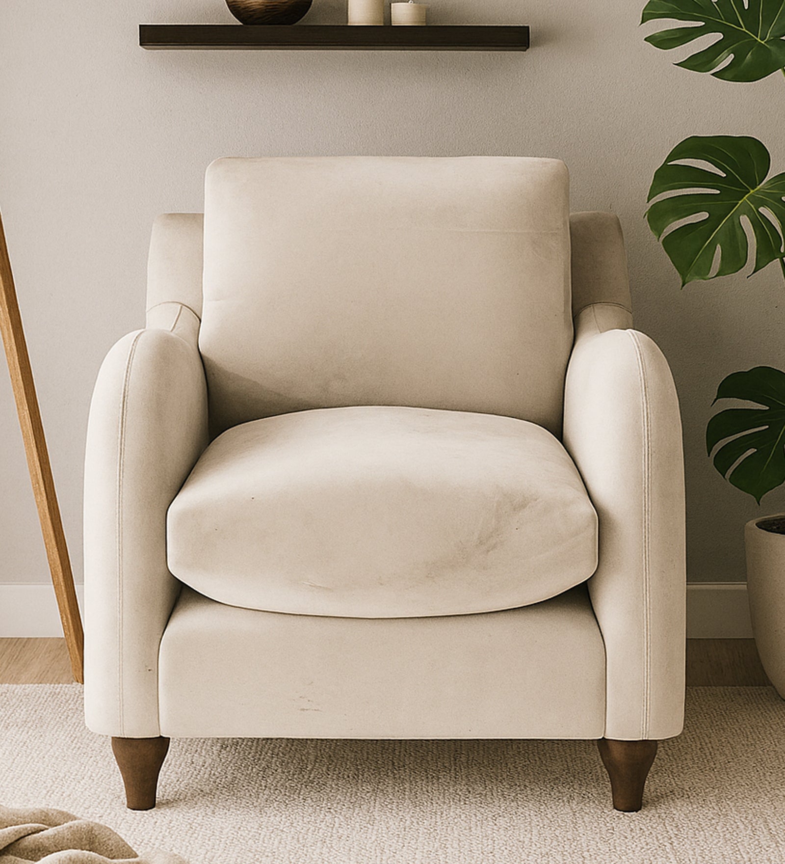 Sally Velvet 1 Seater Sofa In Camel Beige Colour