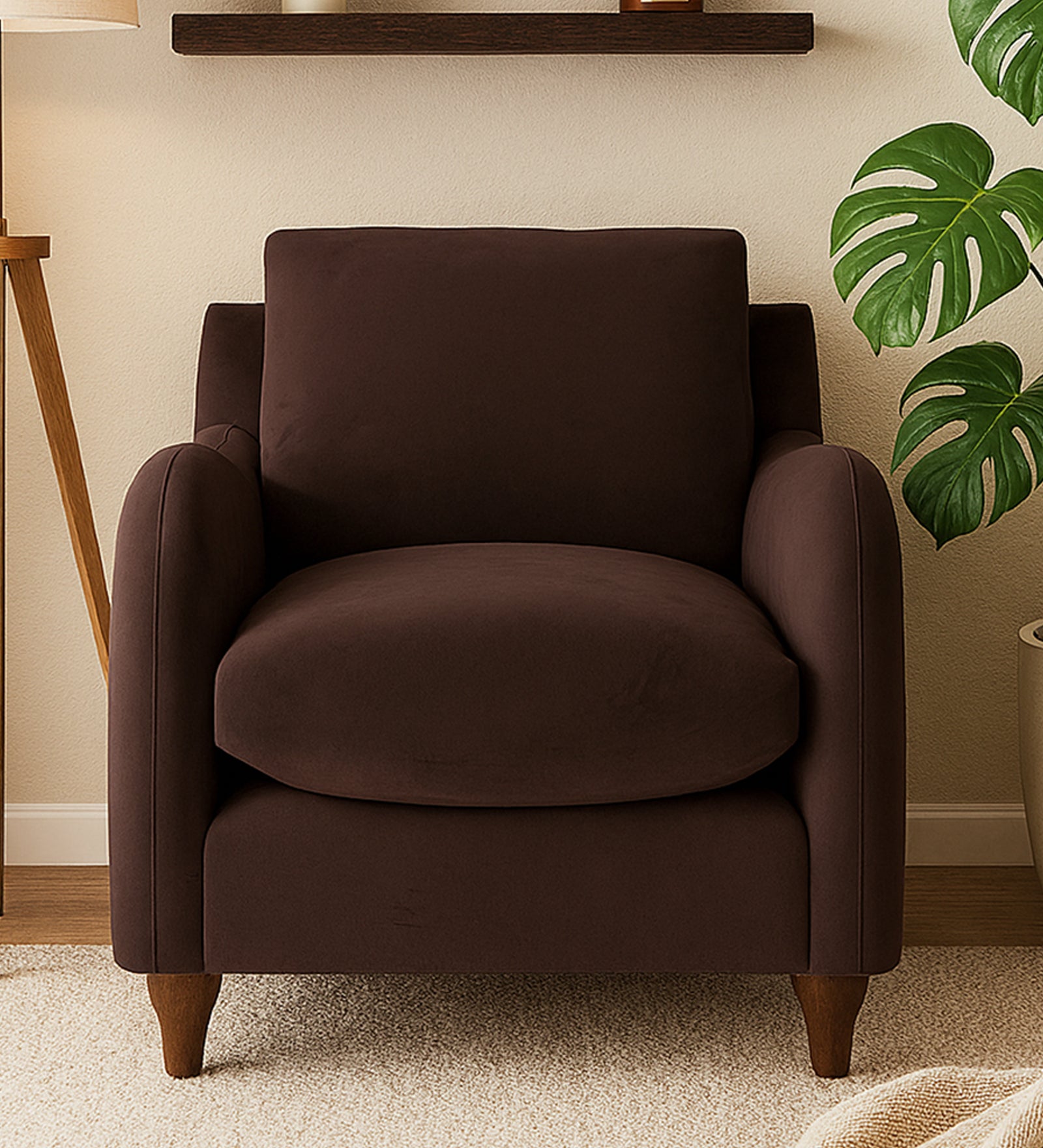 Sally Velvet 1 Seater Sofa In Mocha Brown Colour