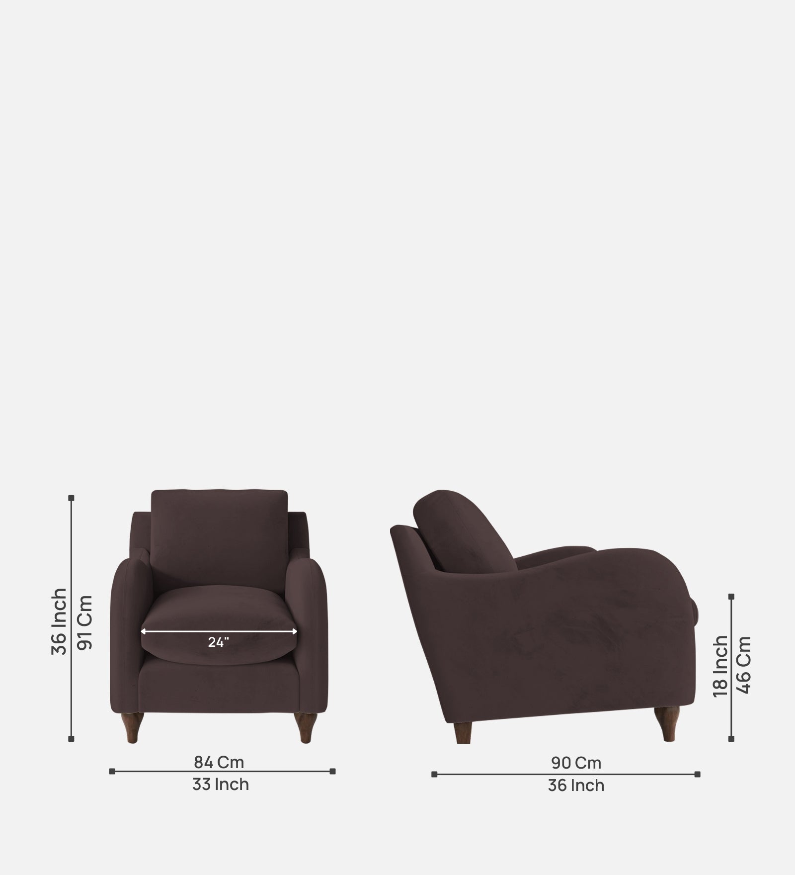 Sally Velvet 1 Seater Sofa In Mocha Brown Colour
