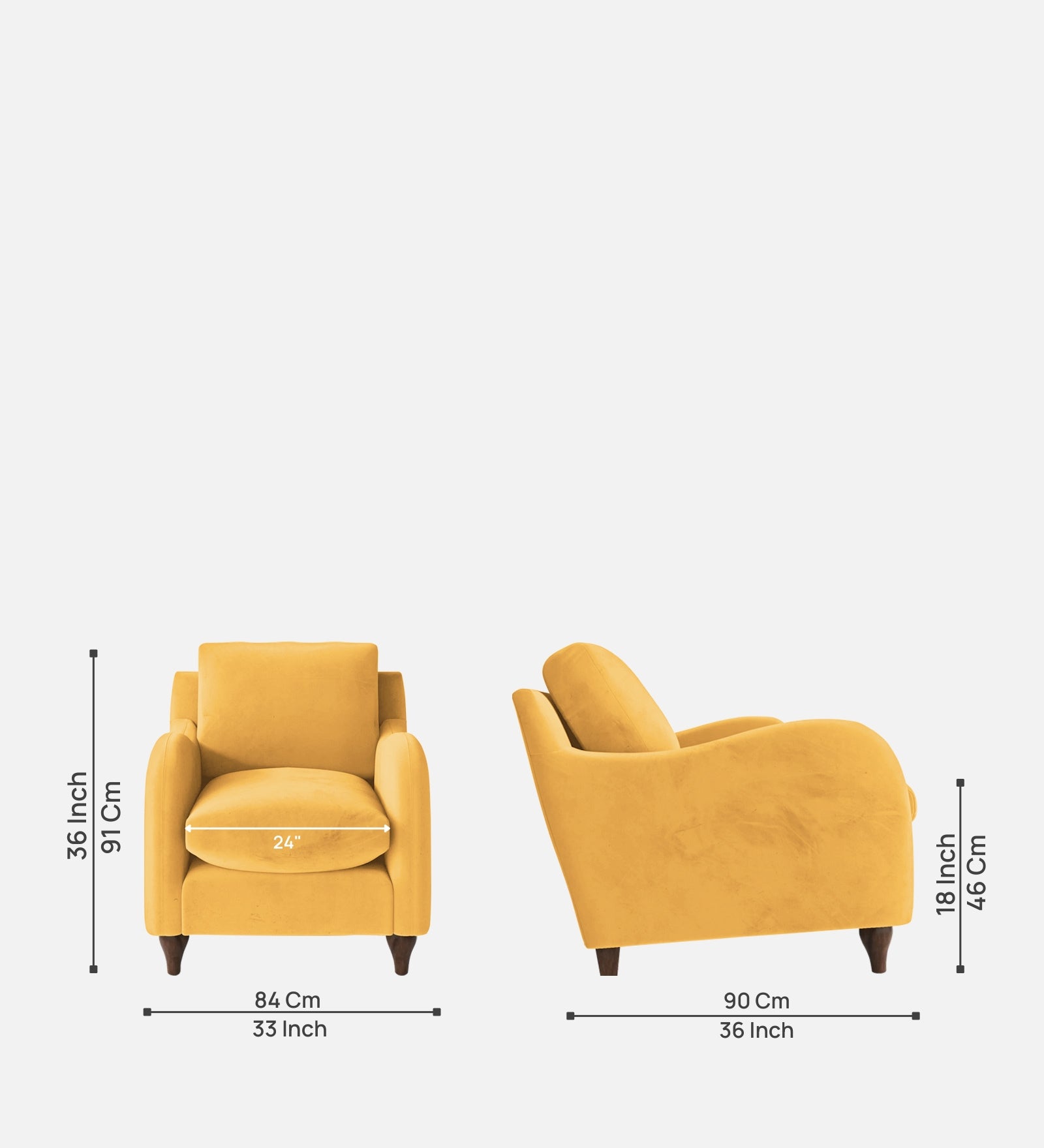 Sally Velvet 1 Seater Sofa In Turmeric Yellow Colour