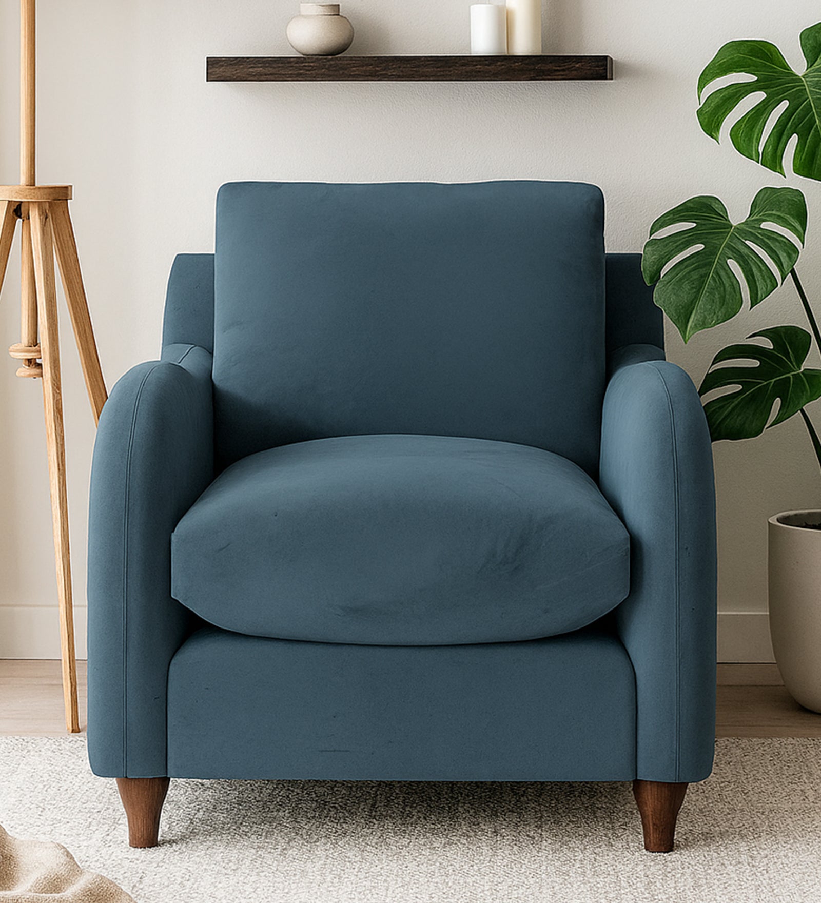 Sally Velvet 1 Seater Sofa In Oxford Blue Colour