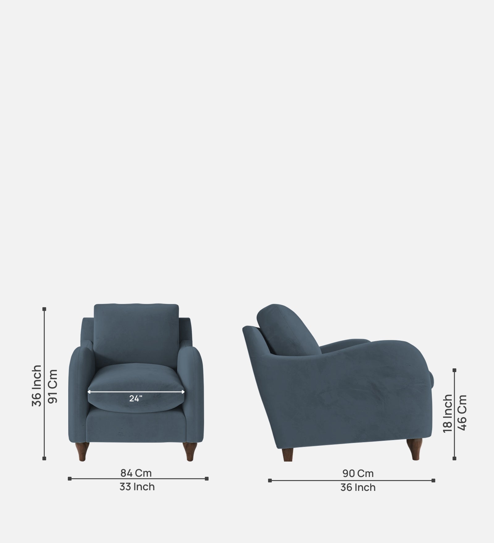 Sally Velvet 1 Seater Sofa In Oxford Blue Colour