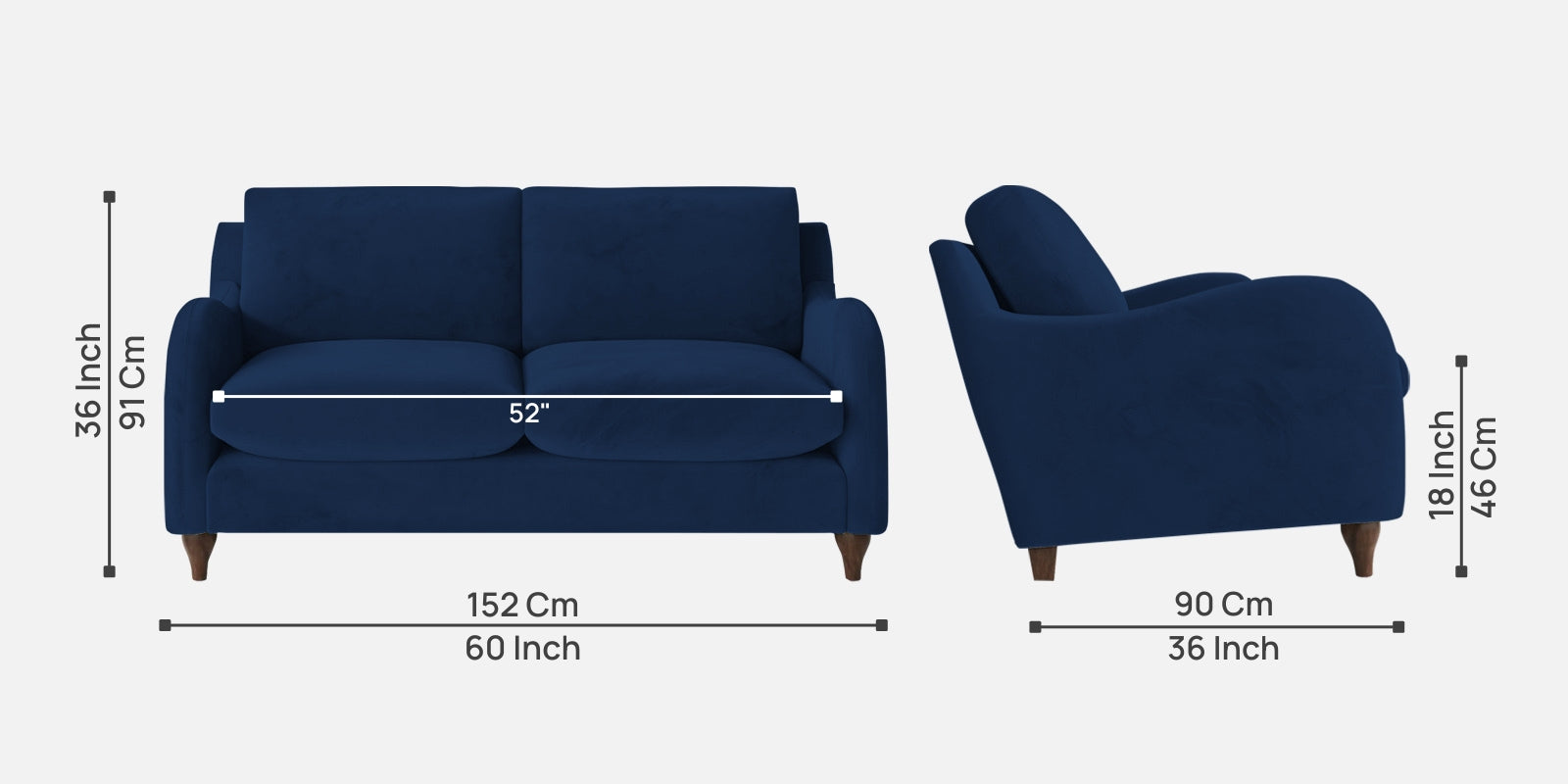 Sally Velvet 2 Seater Sofa In Imperial Blue Colour
